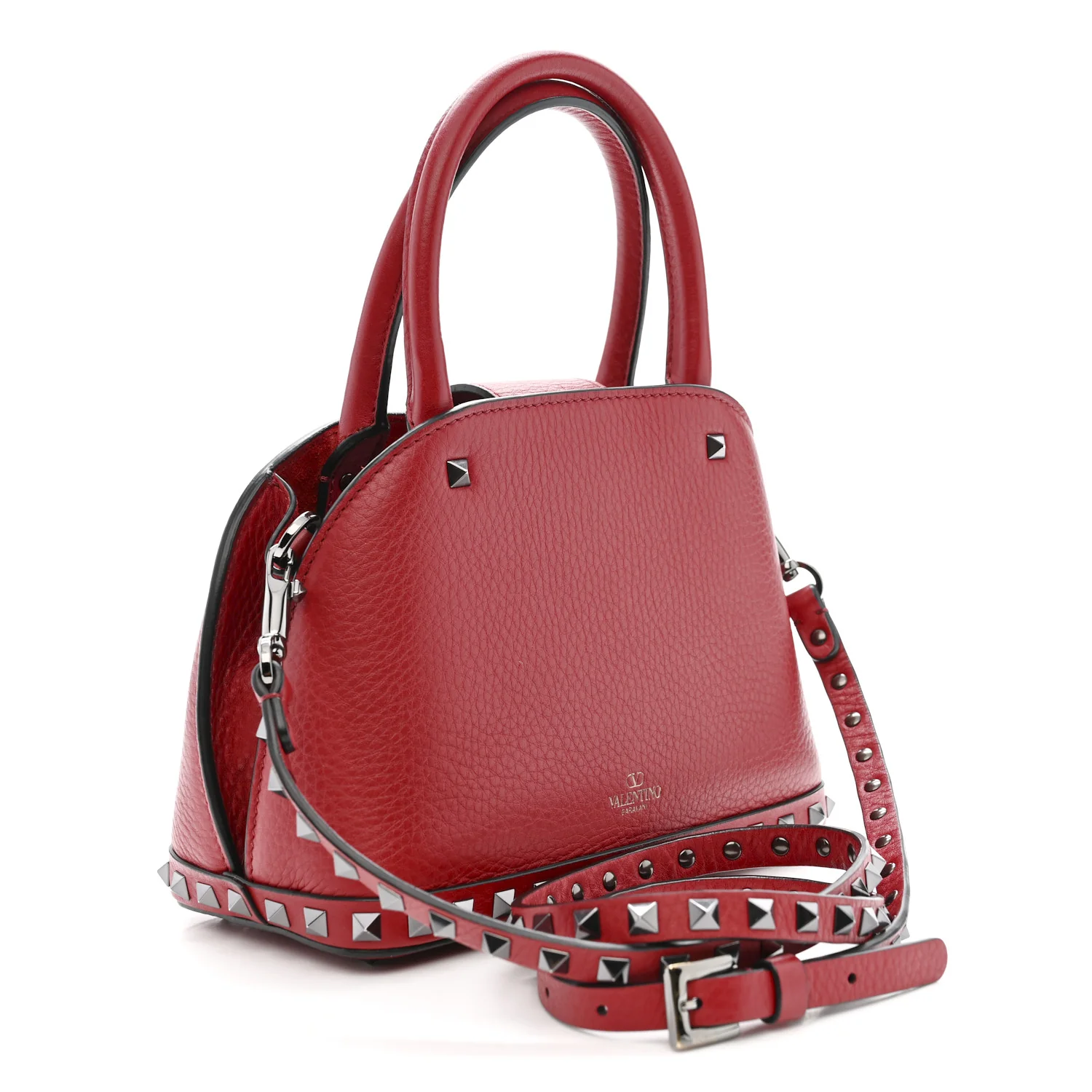 Grainy Calfskin Small Rockstud Double Top Handle Bag Rosso Valentino - Image 3