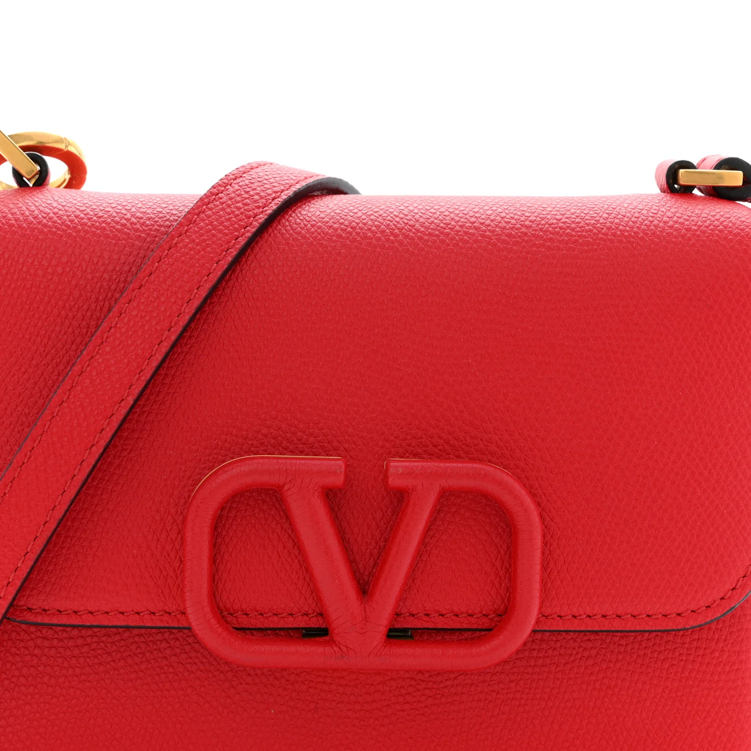 Grainy Calfskin Small VSling Shoulder Bag Red - Image 7