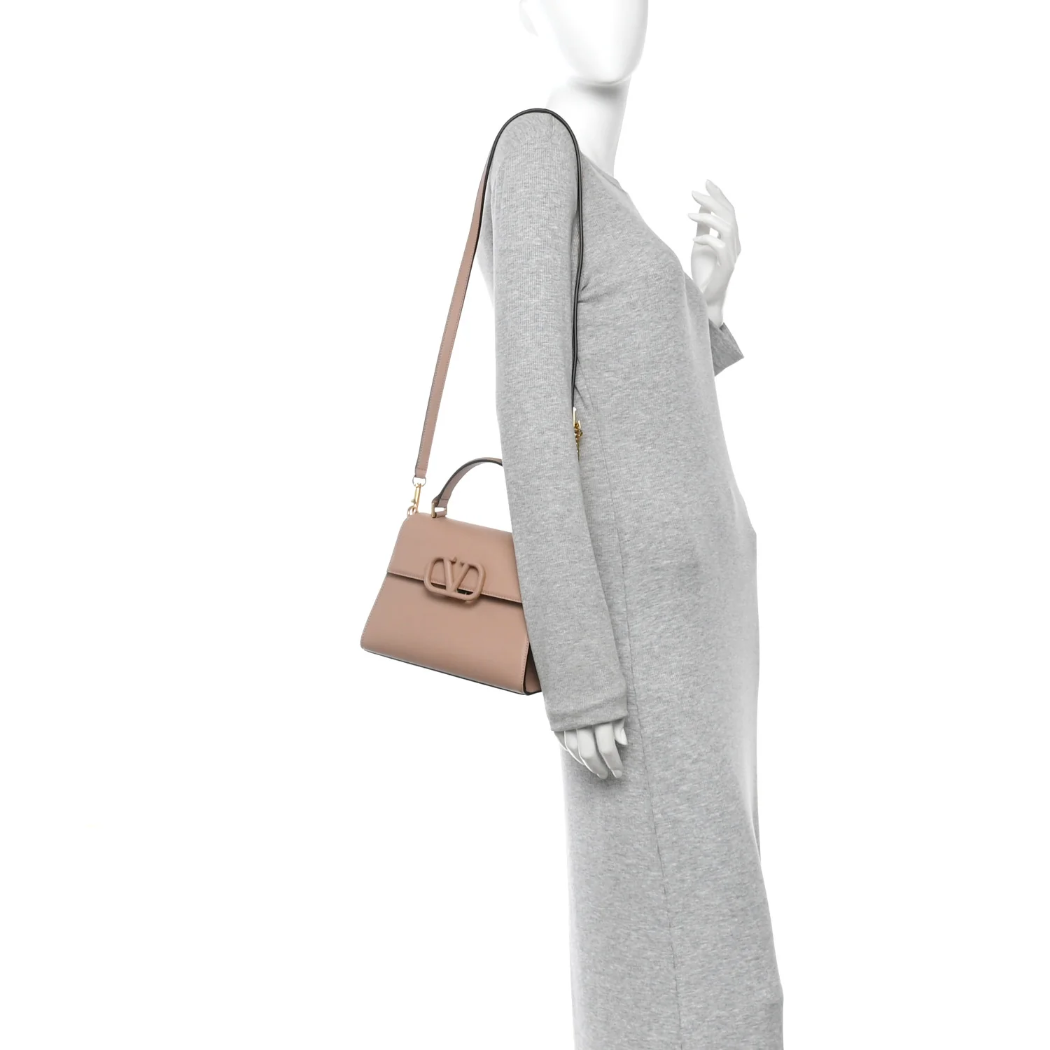 Grainy Calfskin Small VSling Top Handle Bag Poudre - Image 2