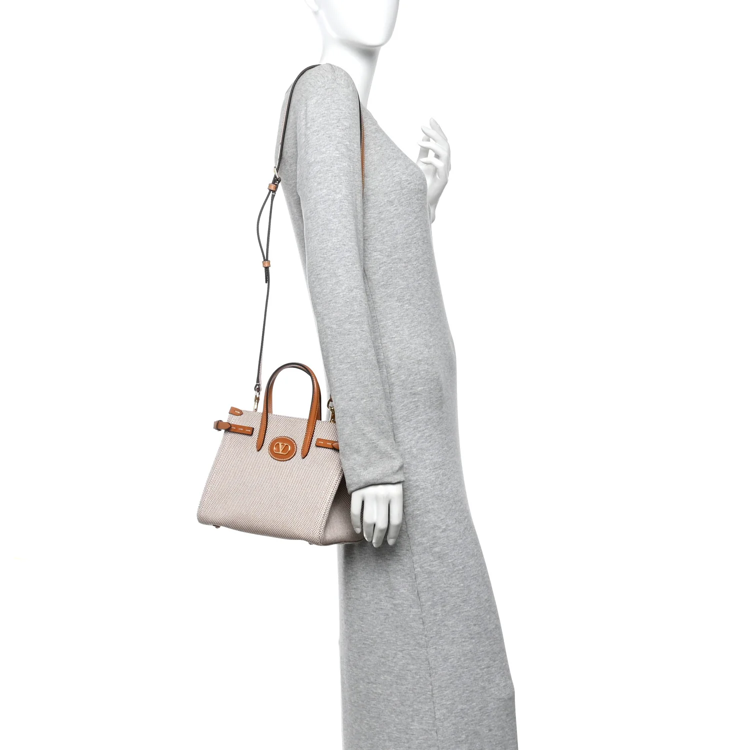 Jacquard Canvas Small Vlogo Antibes Shopping Bag Camel Natural - Image 2