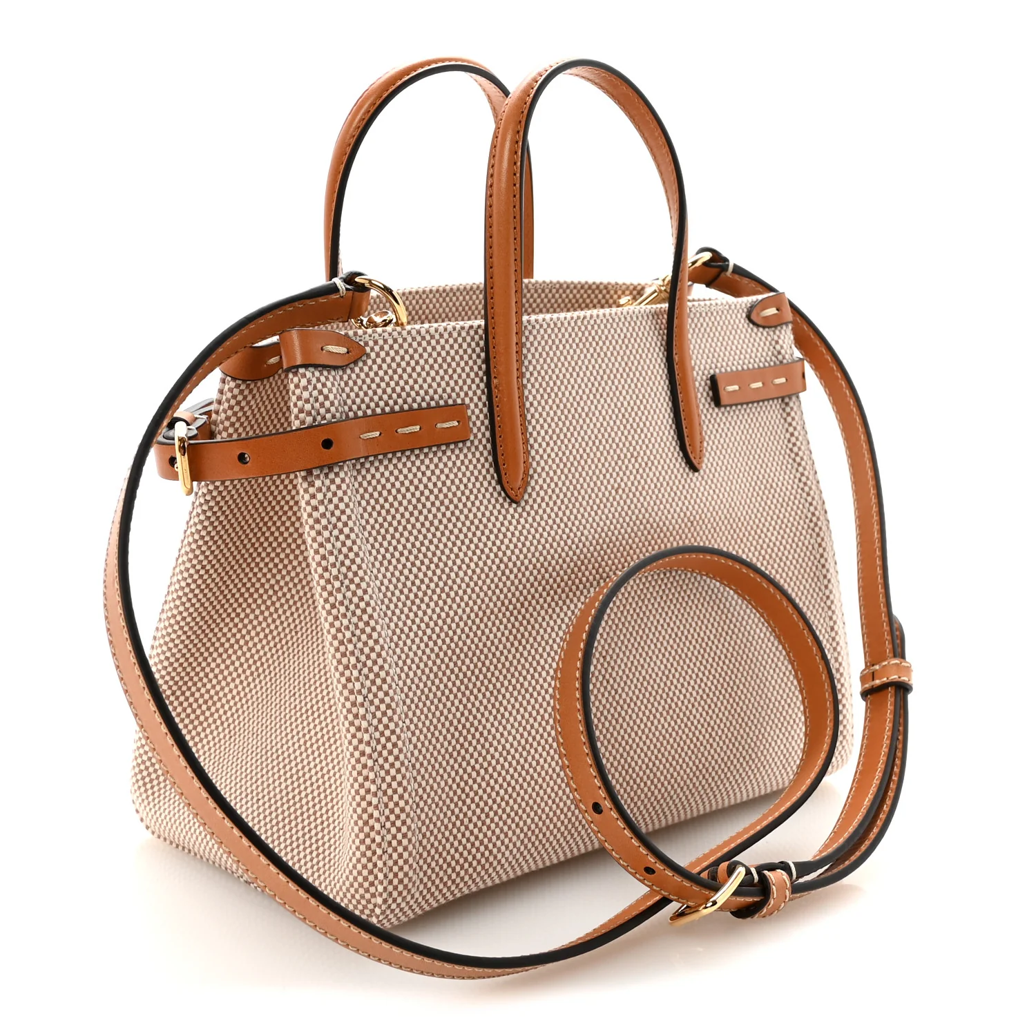 Jacquard Canvas Small Vlogo Antibes Shopping Bag Camel Natural - Image 3