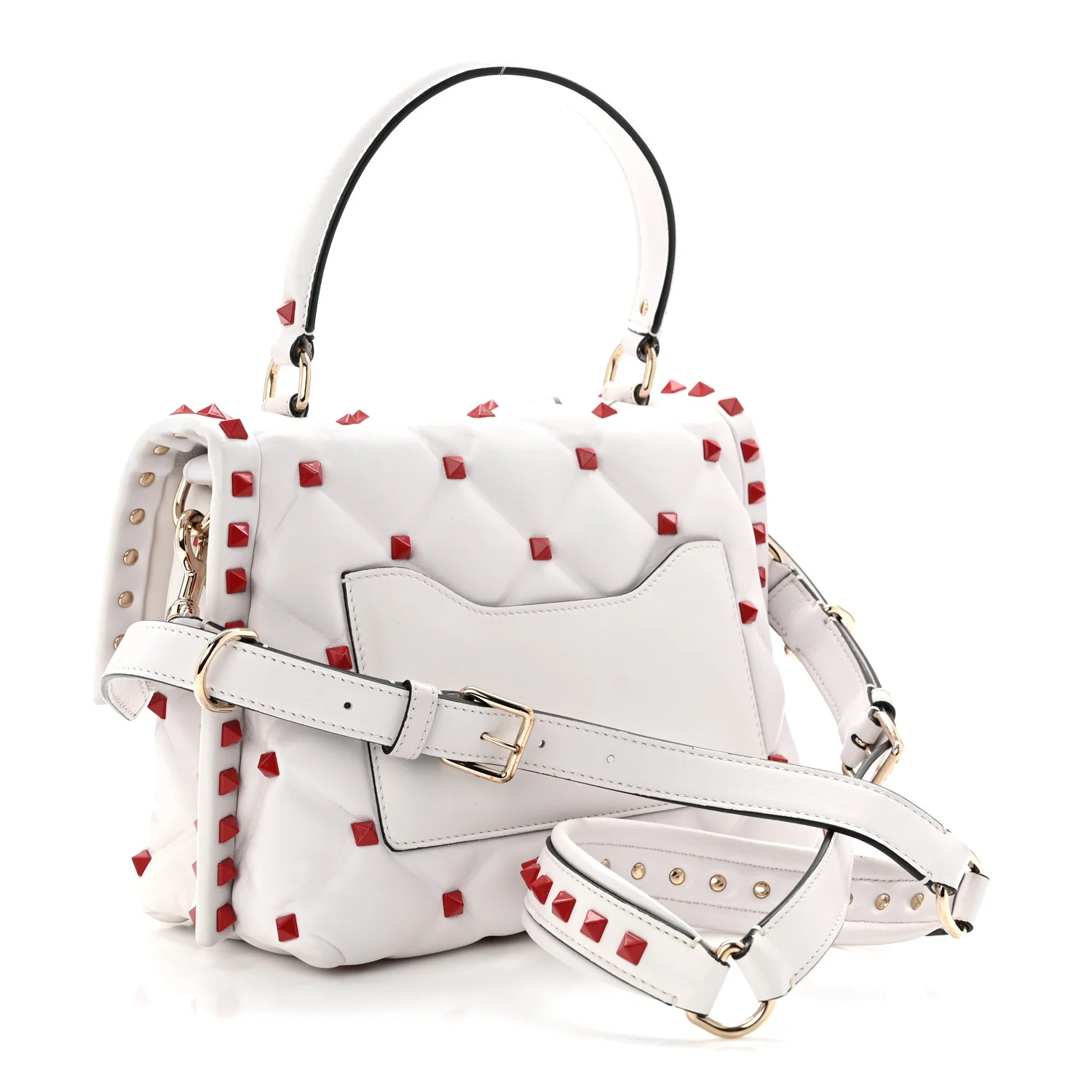 Lambskin Be My VLTN Print Candystud Top Handle Bag White Red Black - Image 3