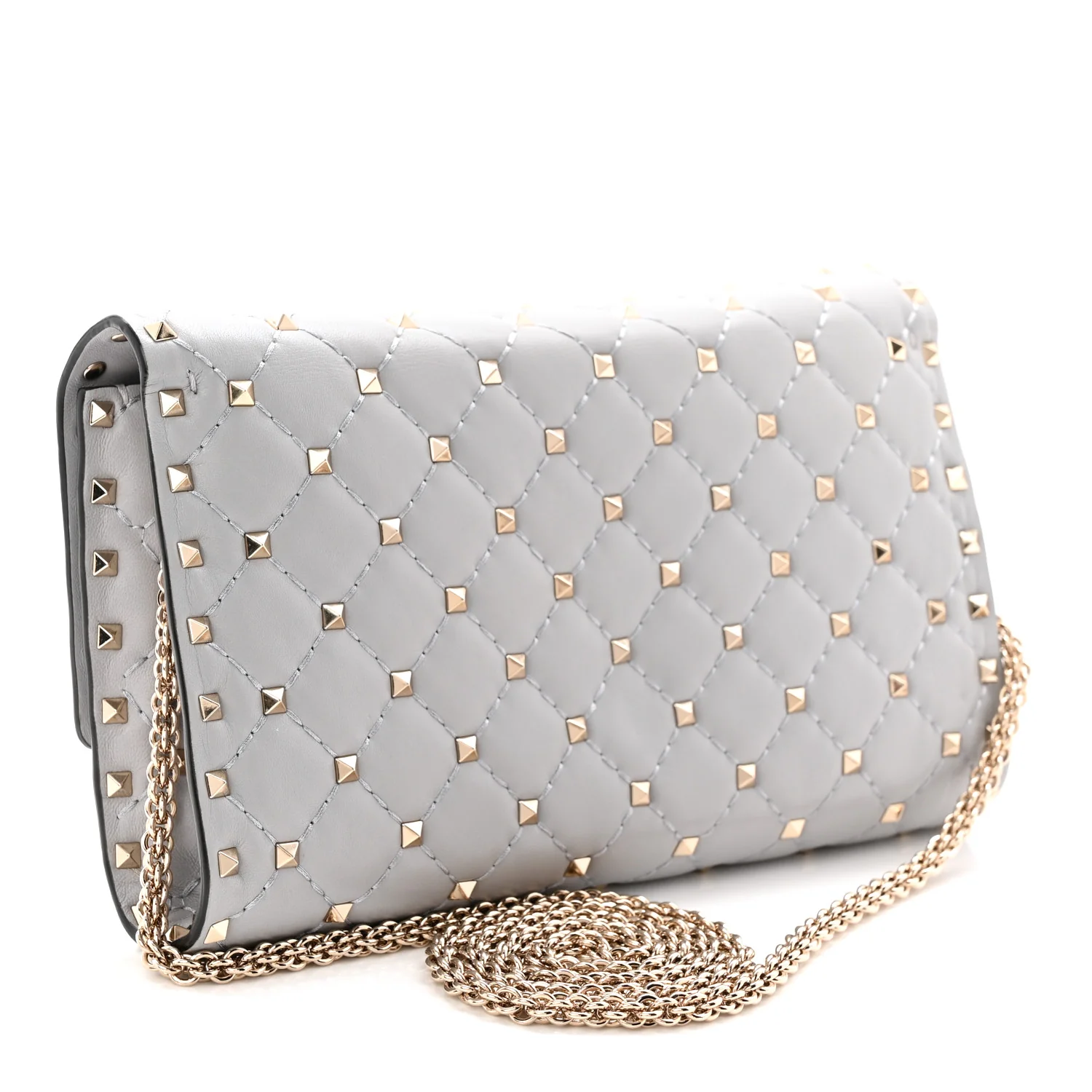 Lambskin Rockstud Spike Wallet on Chain Grey - Image 3