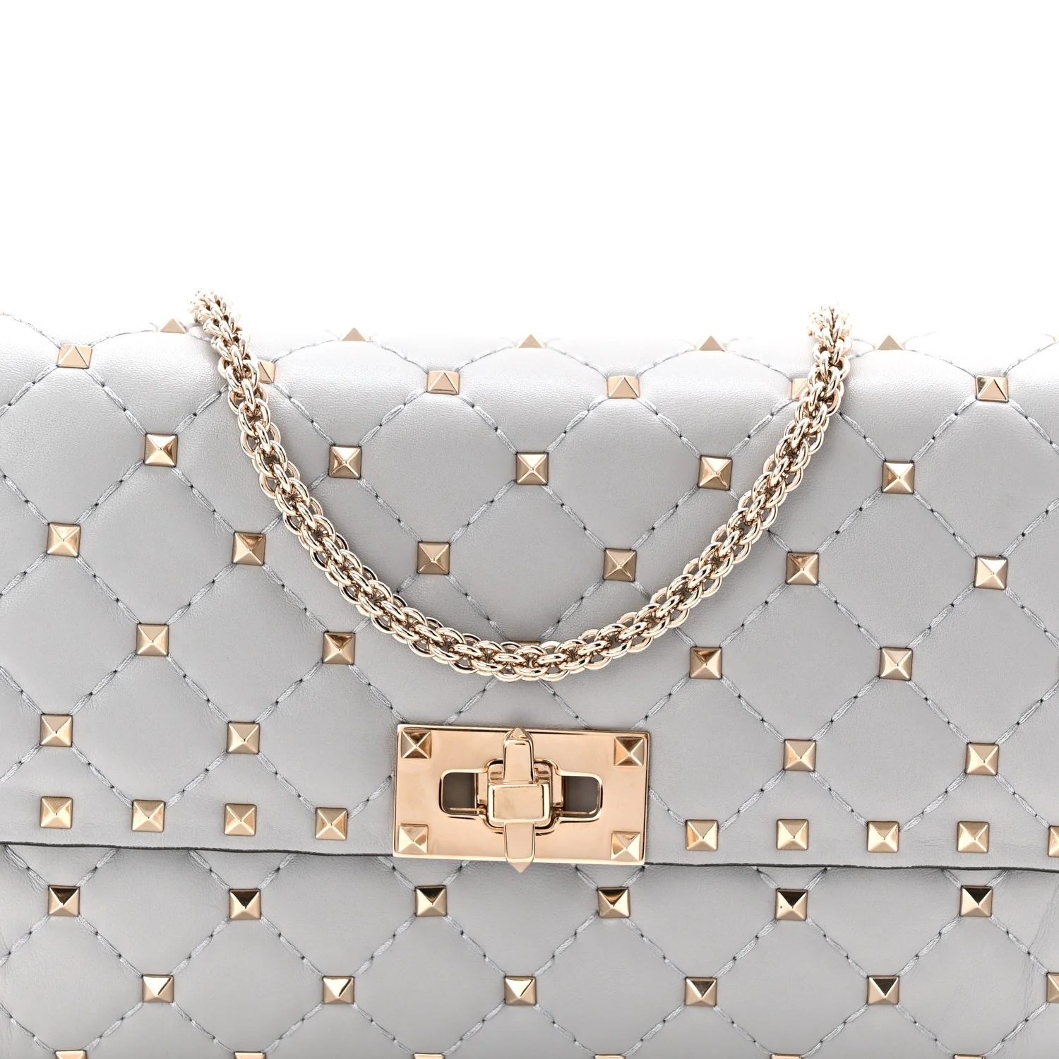 Lambskin Rockstud Spike Wallet on Chain Grey - Image 7