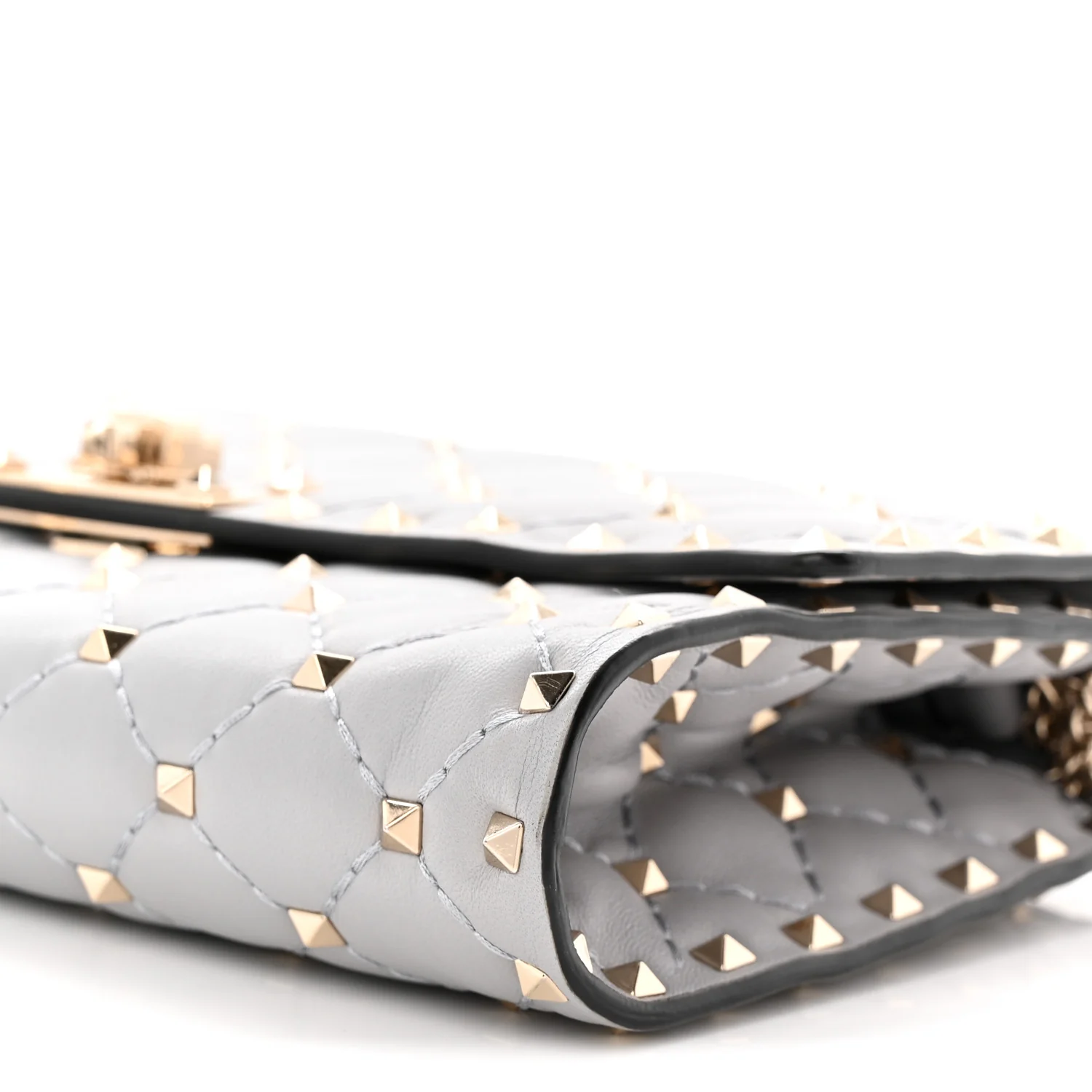 Lambskin Rockstud Spike Wallet on Chain Grey - Image 9