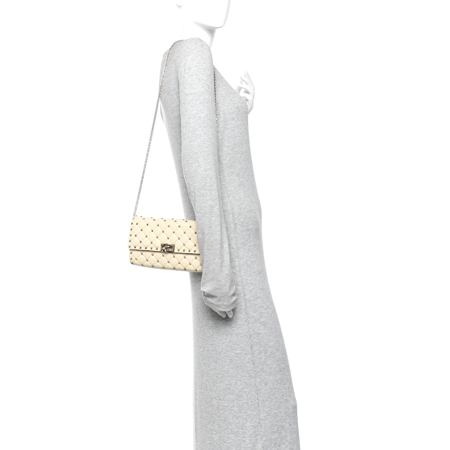 Lambskin Rockstud Spike Wallet on Chain Light Ivory - Image 2