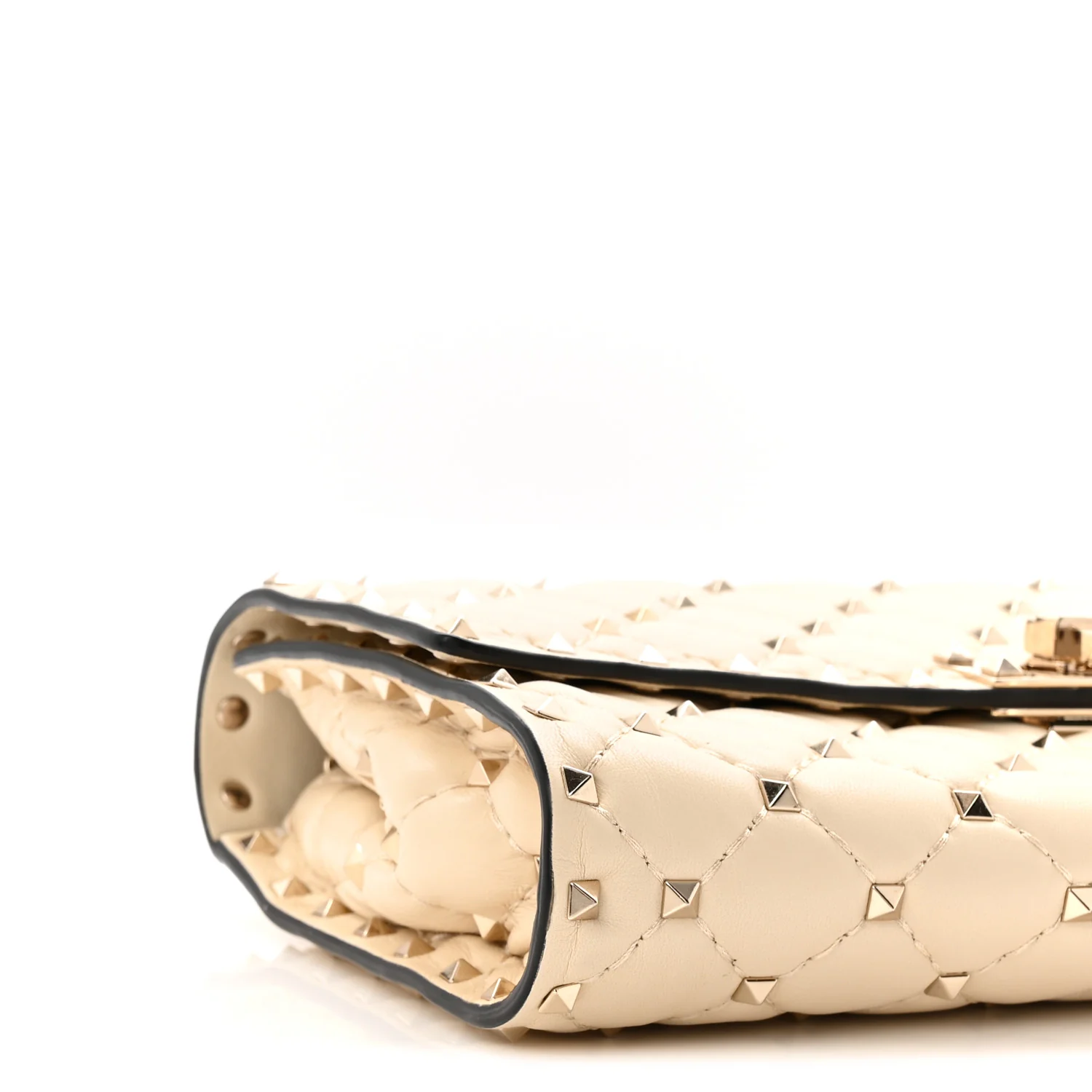 Lambskin Rockstud Spike Wallet on Chain Light Ivory - Image 8