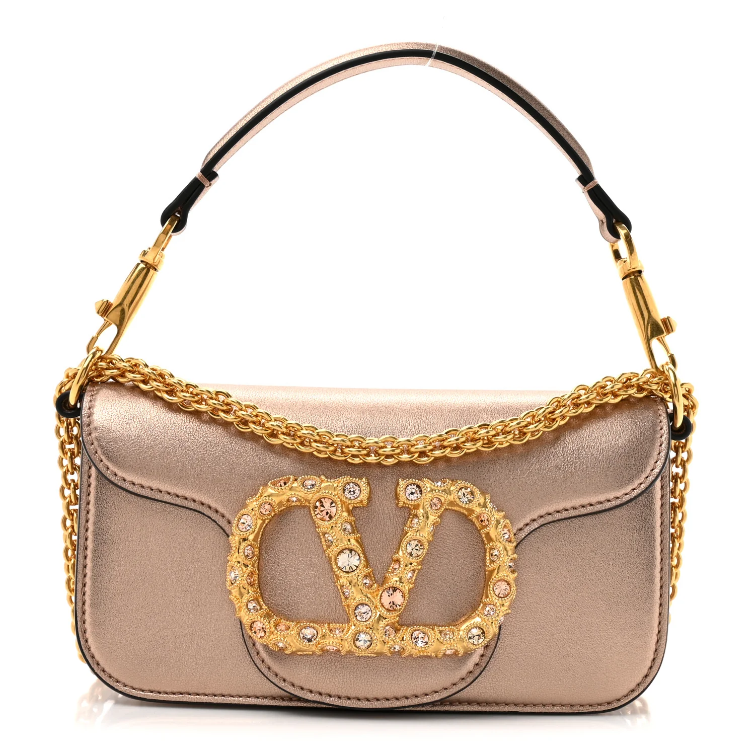 Laminated Calfskin Jewels Vlogo Small Loco Shoulder Bag Rose Cannelle