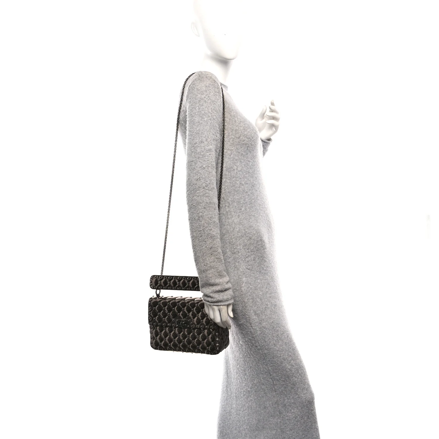 Metallic Patent Medium Rockstud Spike Shoulder Bag Rutenio - Image 2