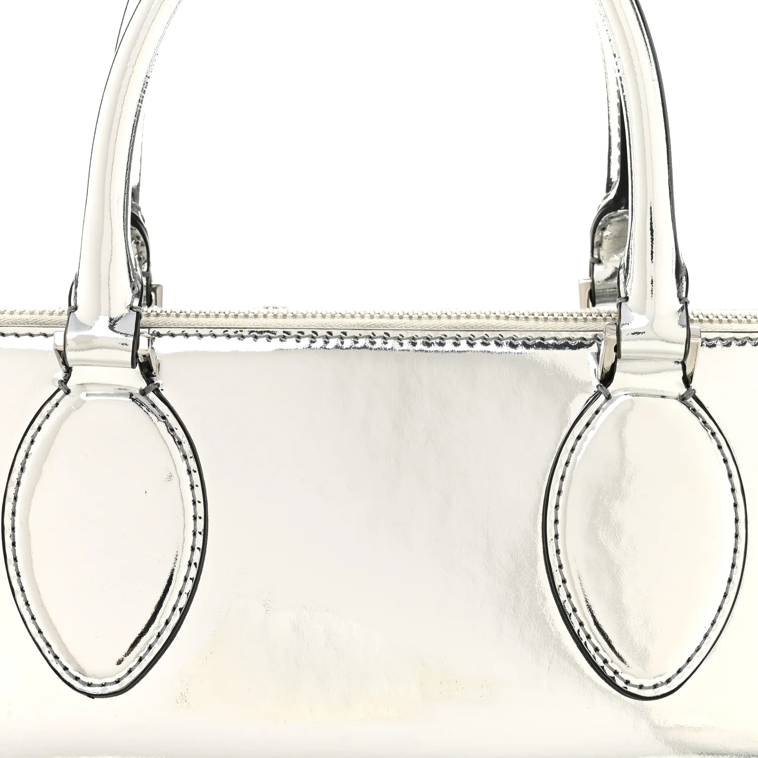 Mirror Calfskin Rockstud East West Top Handle Bag Silver - Image 6