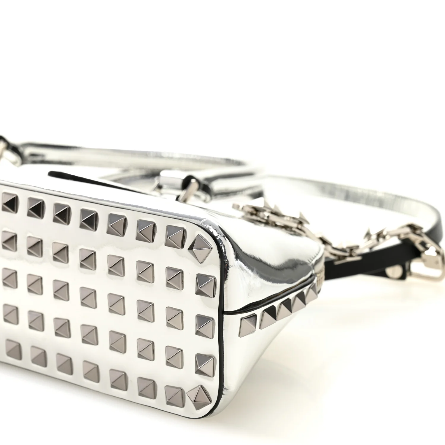 Mirror Calfskin Rockstud East West Top Handle Bag Silver - Image 8