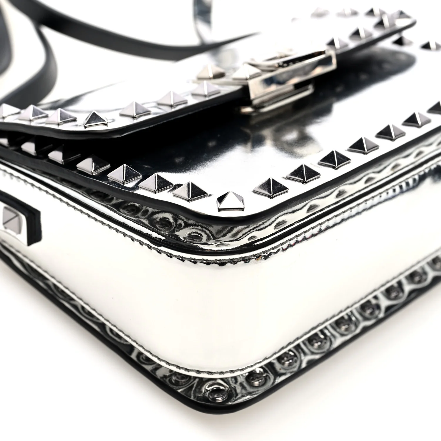 Mirror Calfskin Small Rockstud23 Shoulder Bag Silver - Image 8