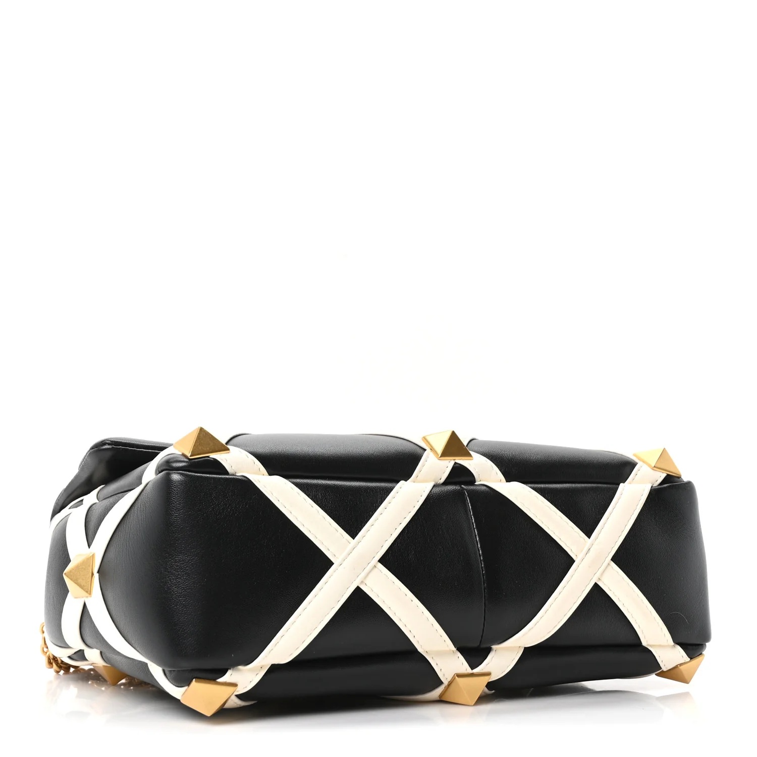 Nappa Large Roman Stud Shoulder Bag Black White - Image 3