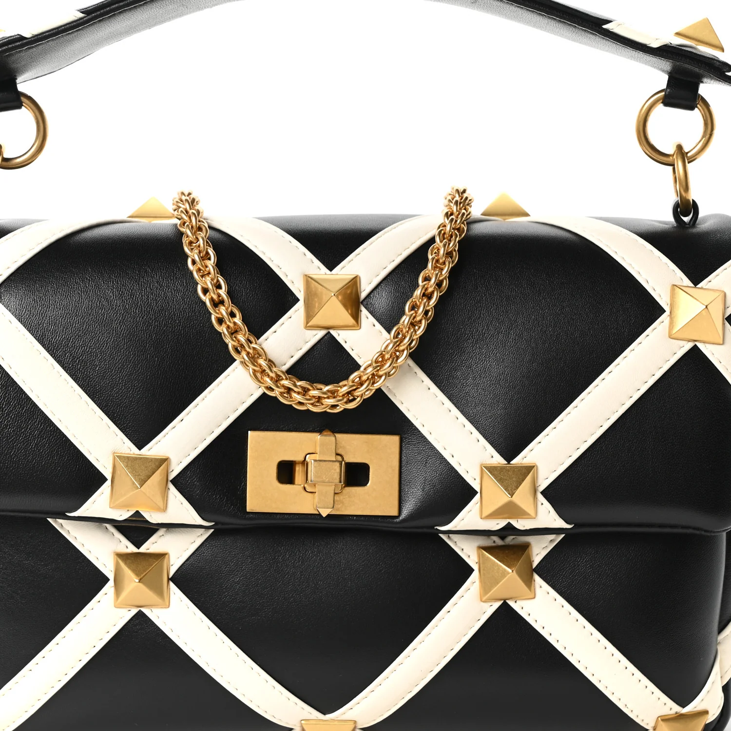 Nappa Large Roman Stud Shoulder Bag Black White - Image 6