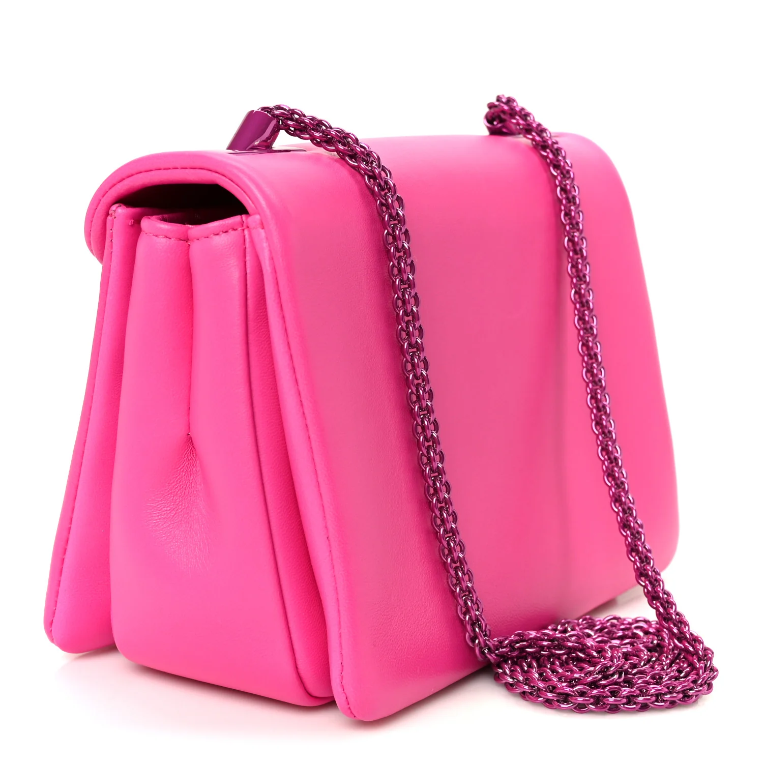 Nappa Monochrome One Stud Chain Clutch Pink PP - Image 3