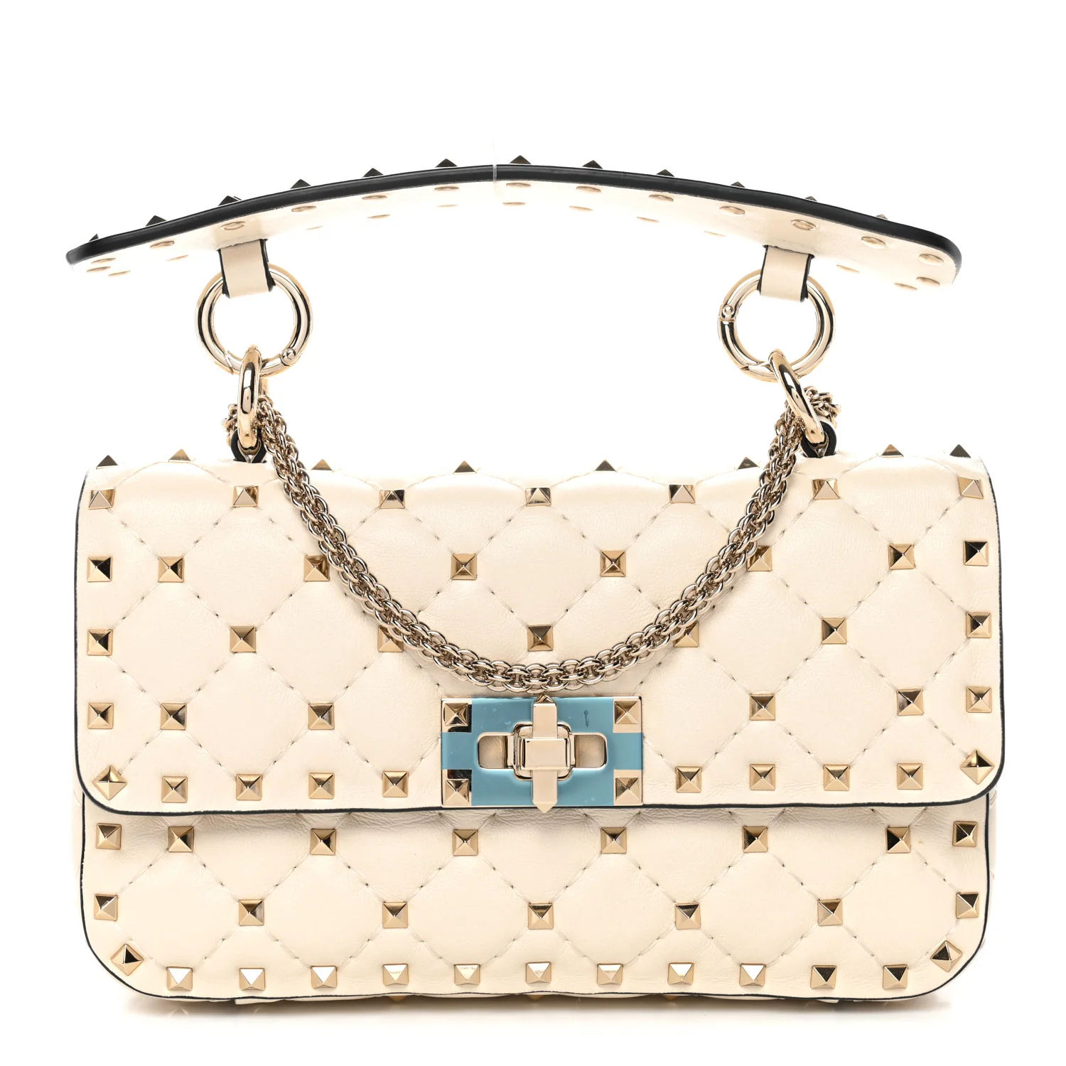 Nappa Small Rockstud Spike Shoulder Bag Light Ivory