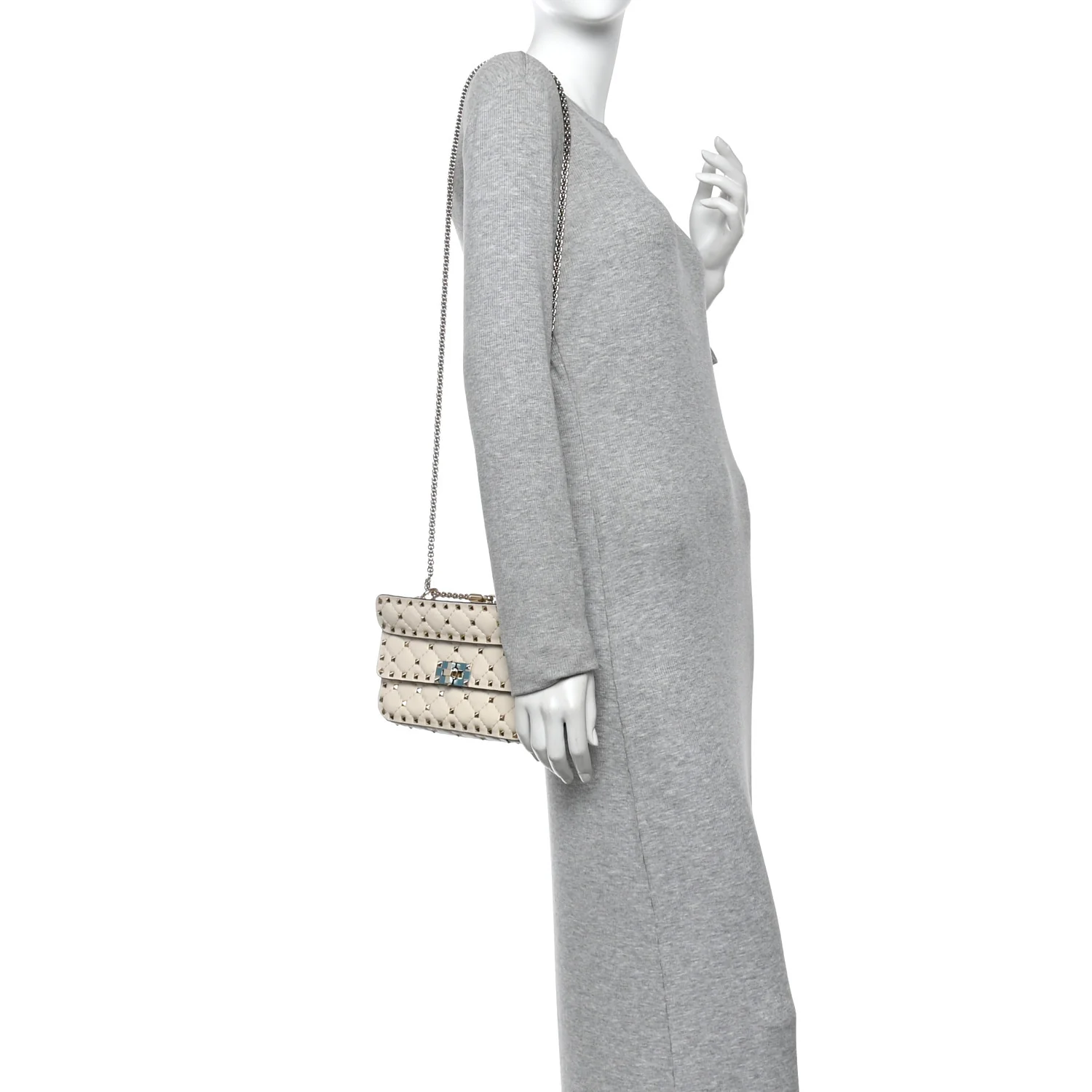 Nappa Small Rockstud Spike Shoulder Bag Light Ivory - Image 2