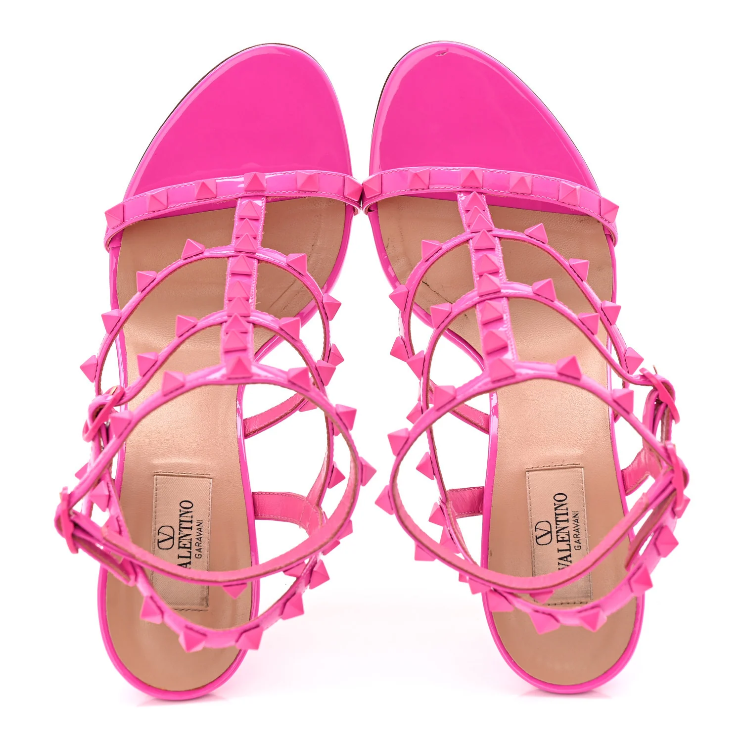 Patent Lacquered Monochrome Rockstud Gladiator 105mm Sandals 40 Pink PP - Image 2
