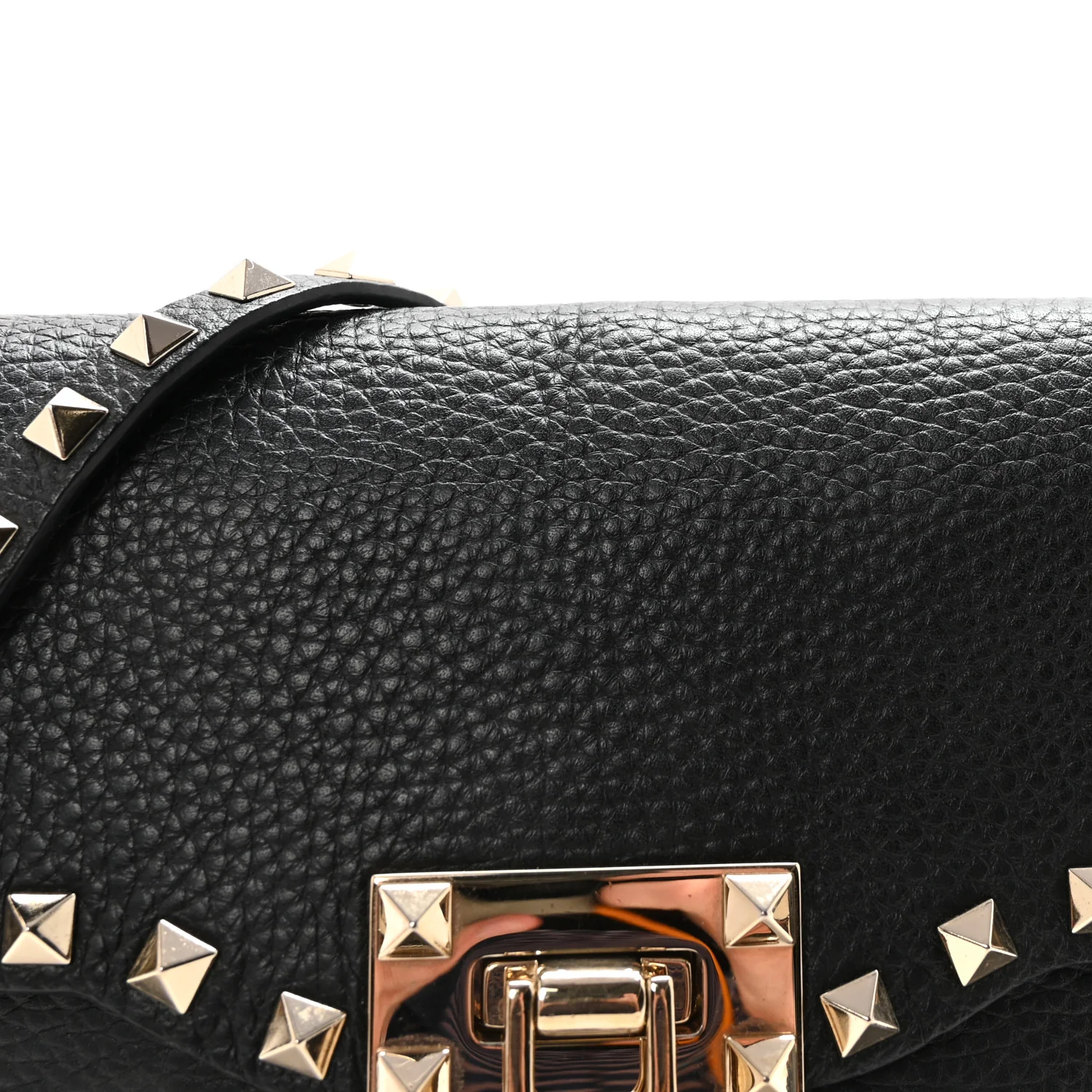Pebbled Calfskin Medium Rockstud Flip Lock Crossbody Bag Black - Image 7