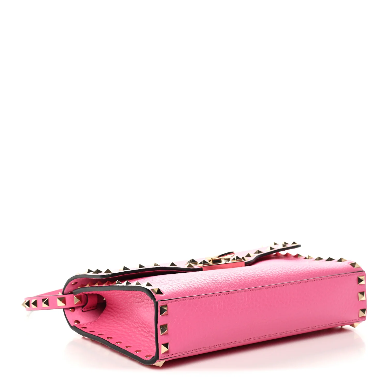 Pebbled Calfskin Medium Rockstud Flip Lock Crossbody Bag Feminine Pink - Image 4