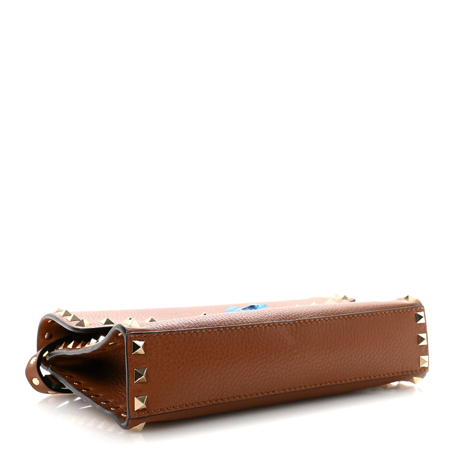 Pebbled Calfskin Medium Rockstud Flip Lock Crossbody Bag Saddle Brown - Image 4