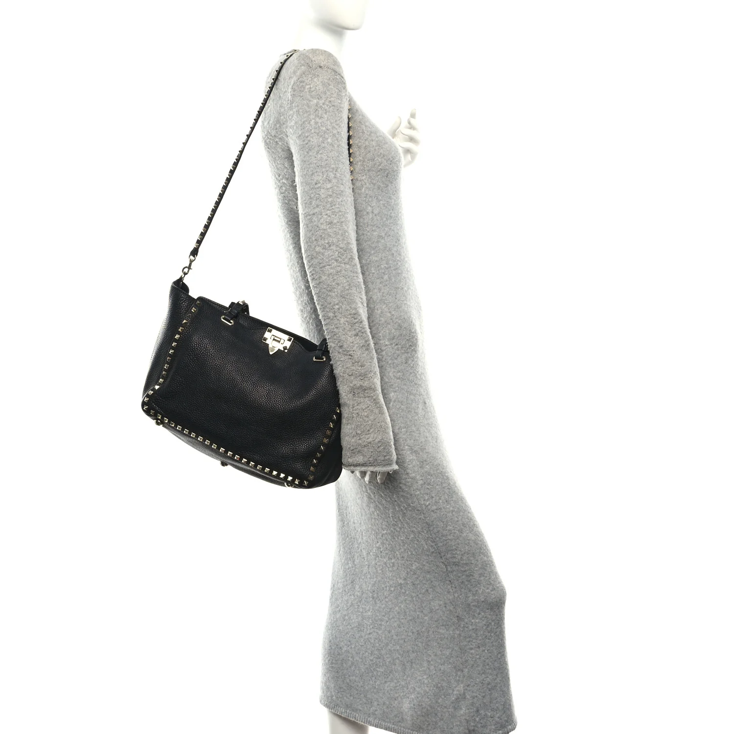 Pebbled Calfskin Medium Rockstud Tote Black - Image 2