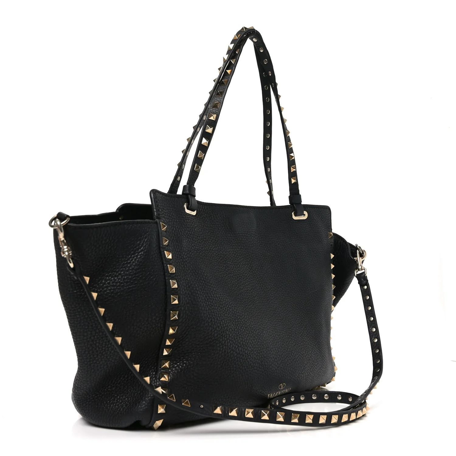 Pebbled Calfskin Medium Rockstud Tote Black - Image 3