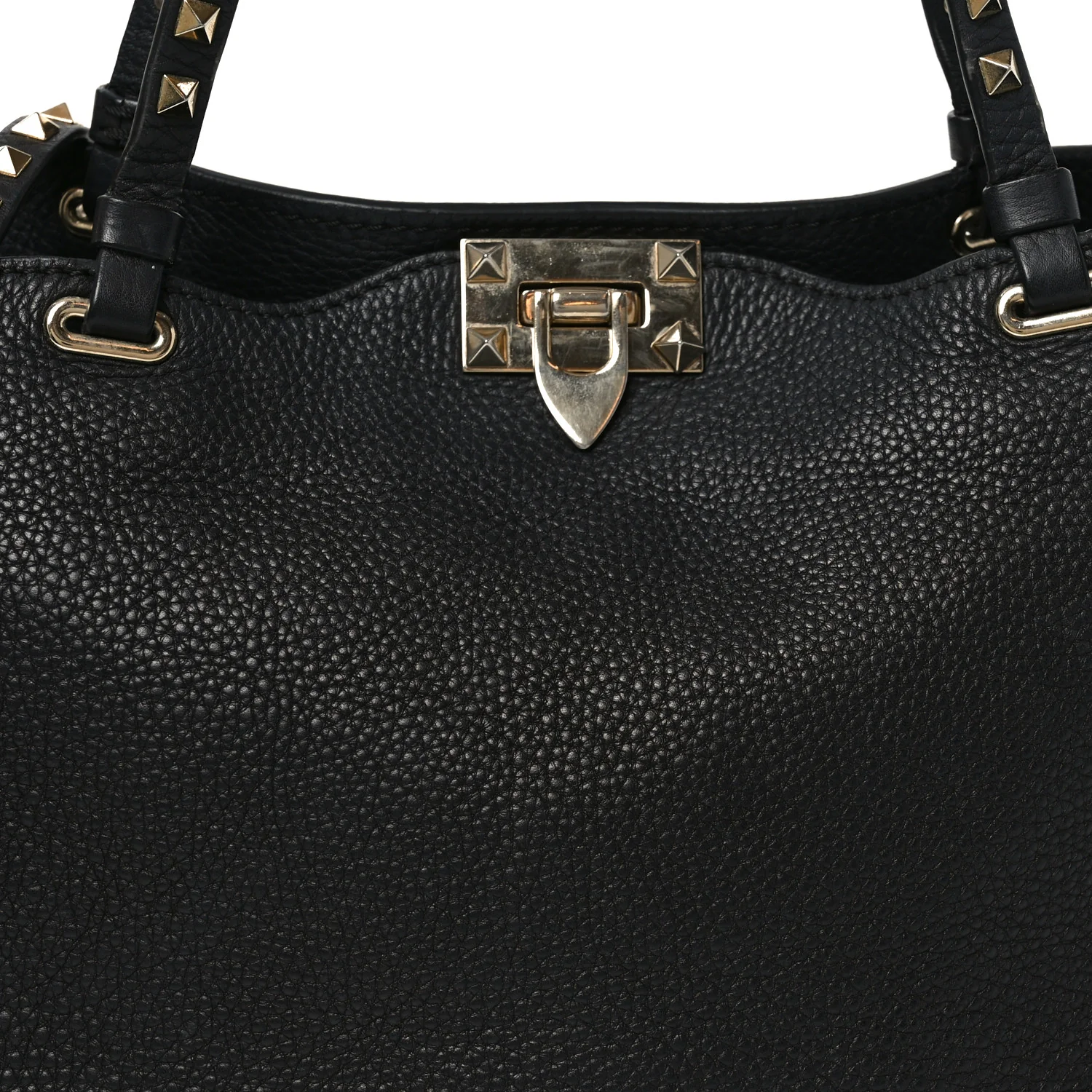 Pebbled Calfskin Medium Rockstud Tote Black - Image 7