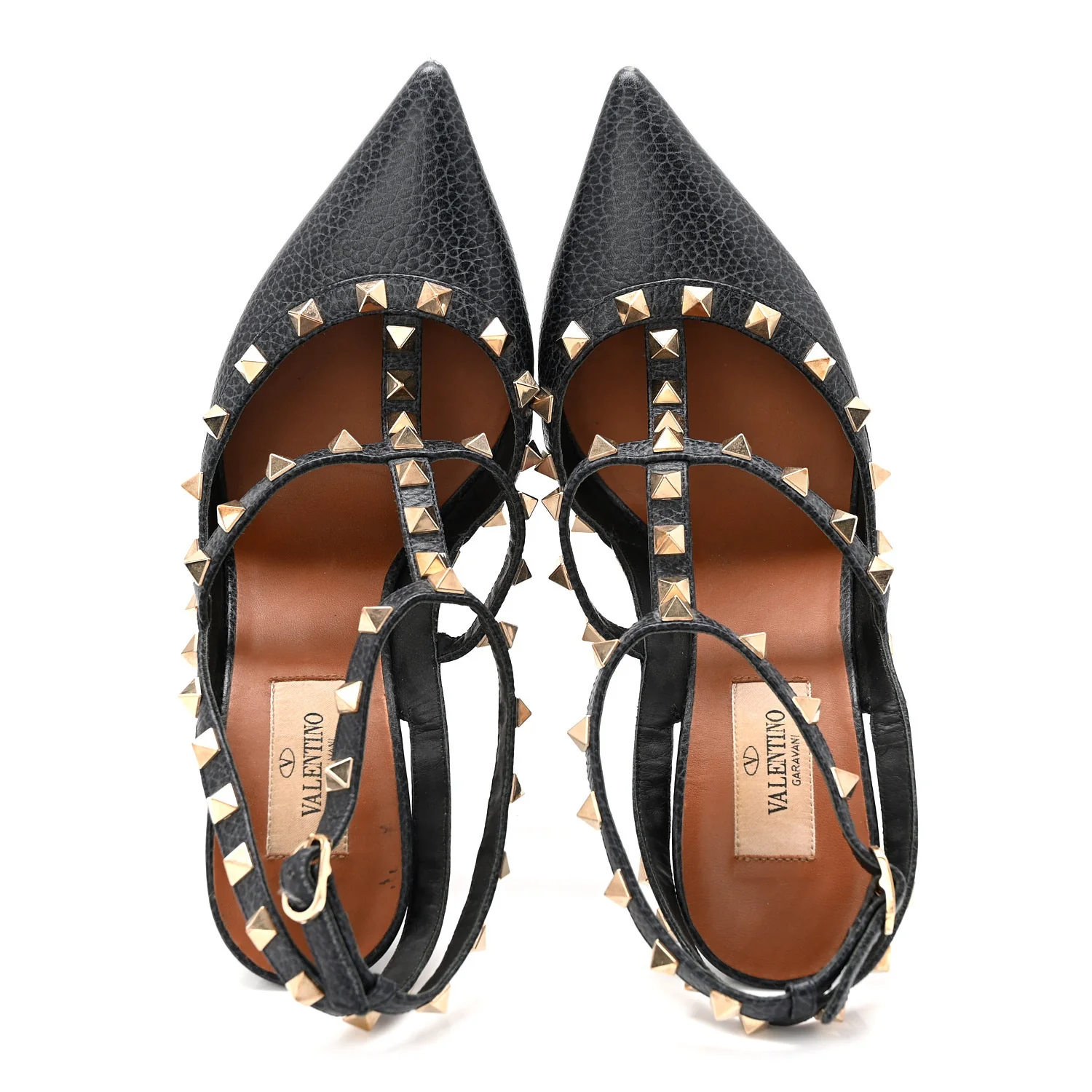 Pebbled Calfskin Rockstud Ankle Strap 100mm Pumps 37.5 Deep Denim - Image 5