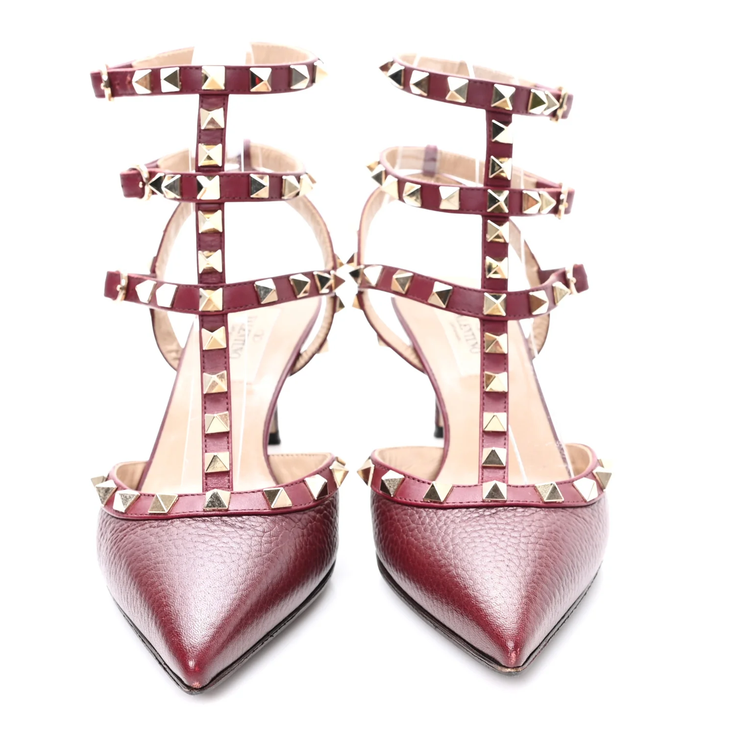 Pebbled Calfskin Rockstud Ankle Strap 65mm Pumps 36 Rubino - Image 3