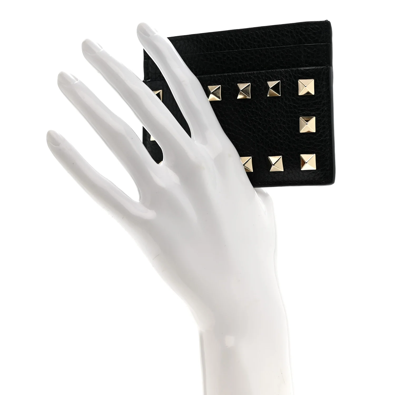 Pebbled Calfskin Rockstud Card Holder Black - Image 2