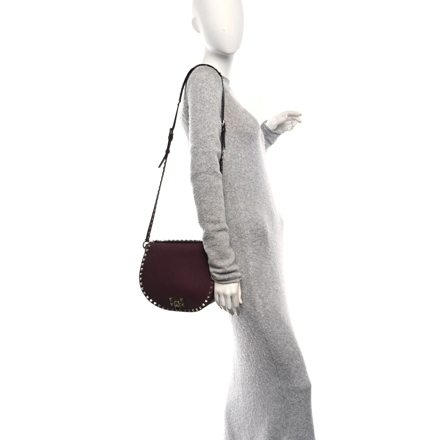 Pebbled Calfskin Rockstud Crossbody Saddle Bag Rubin - Image 2