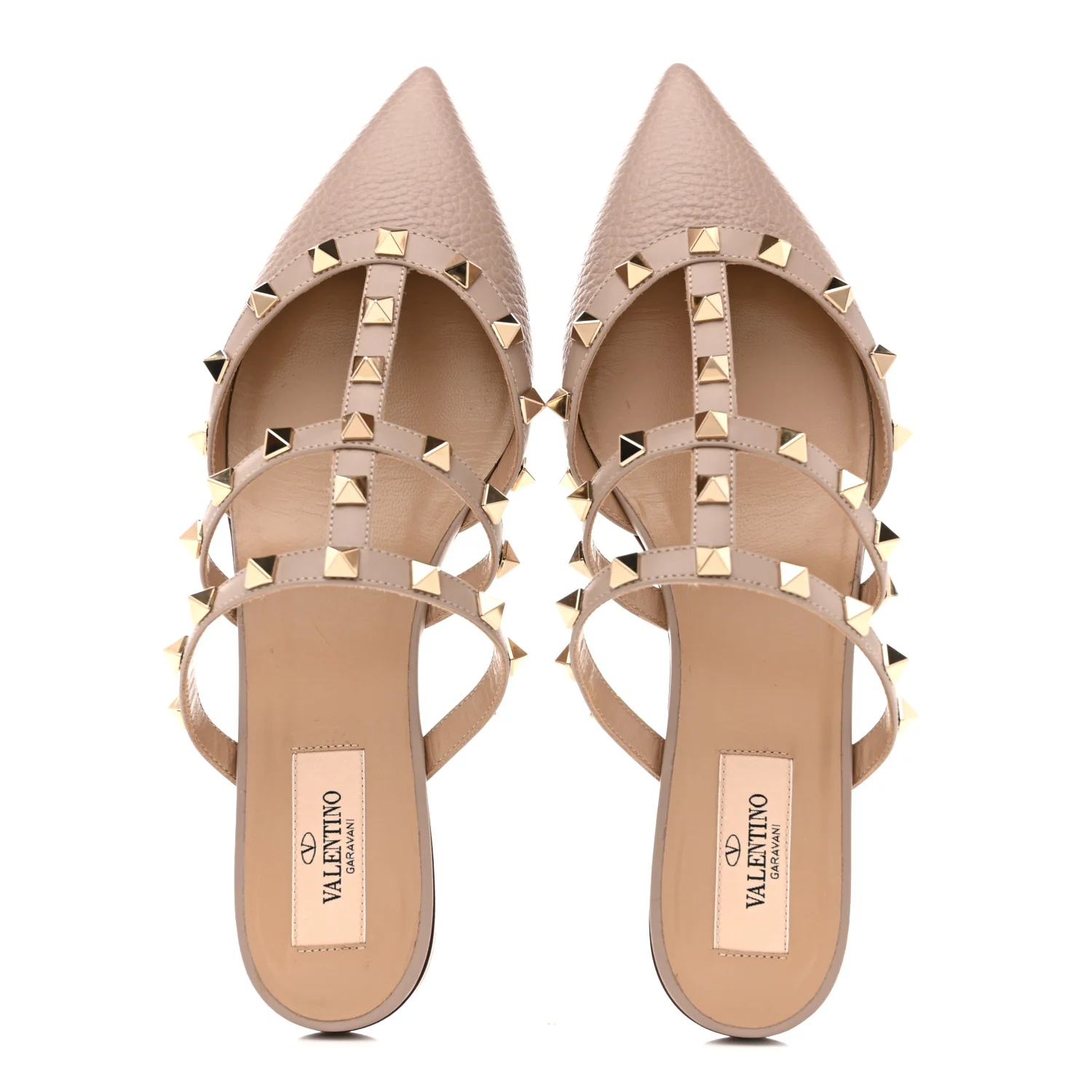 Pebbled Calfskin Rockstud Flat Cage Mules 36.5 Poudre - Image 2