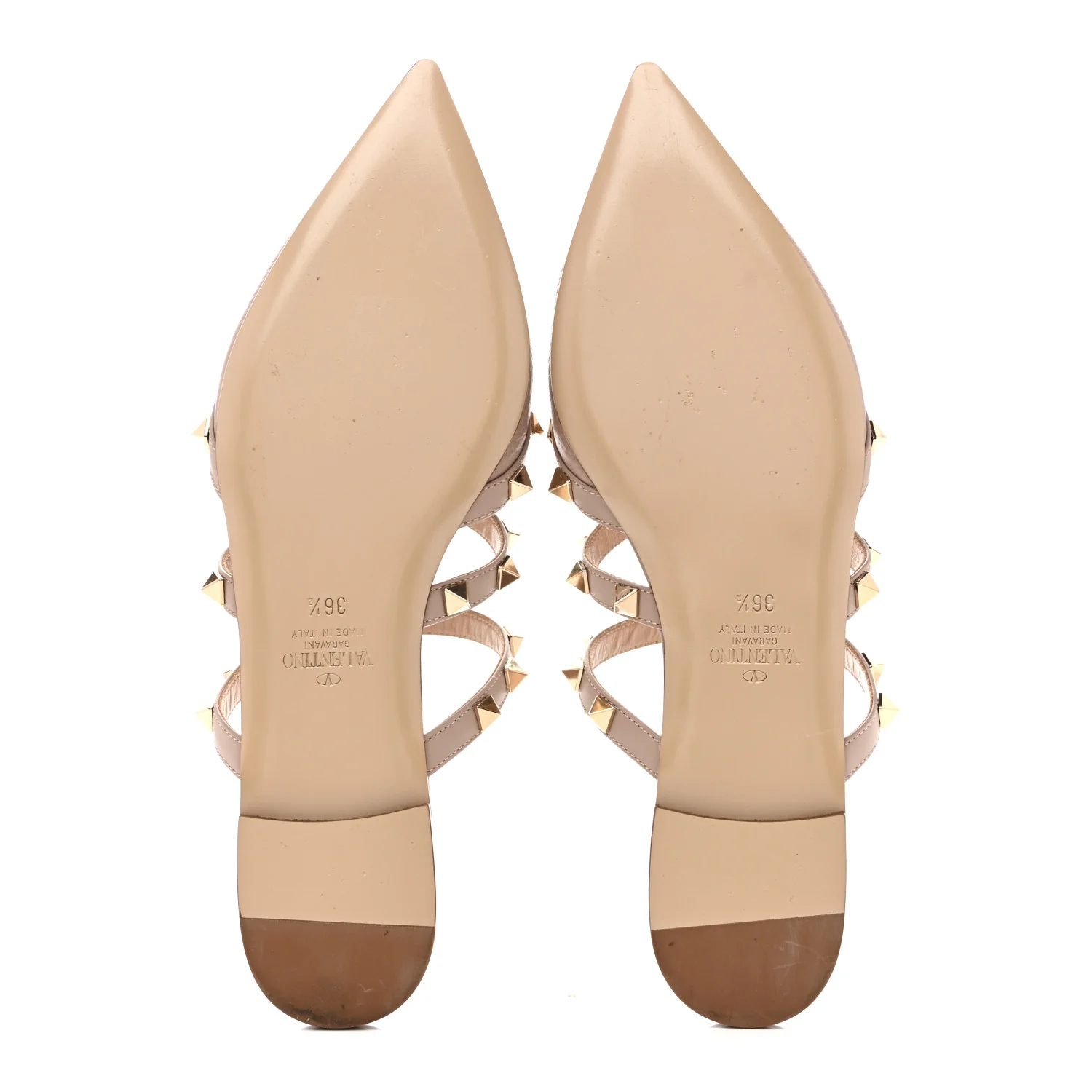 Pebbled Calfskin Rockstud Flat Cage Mules 36.5 Poudre - Image 6