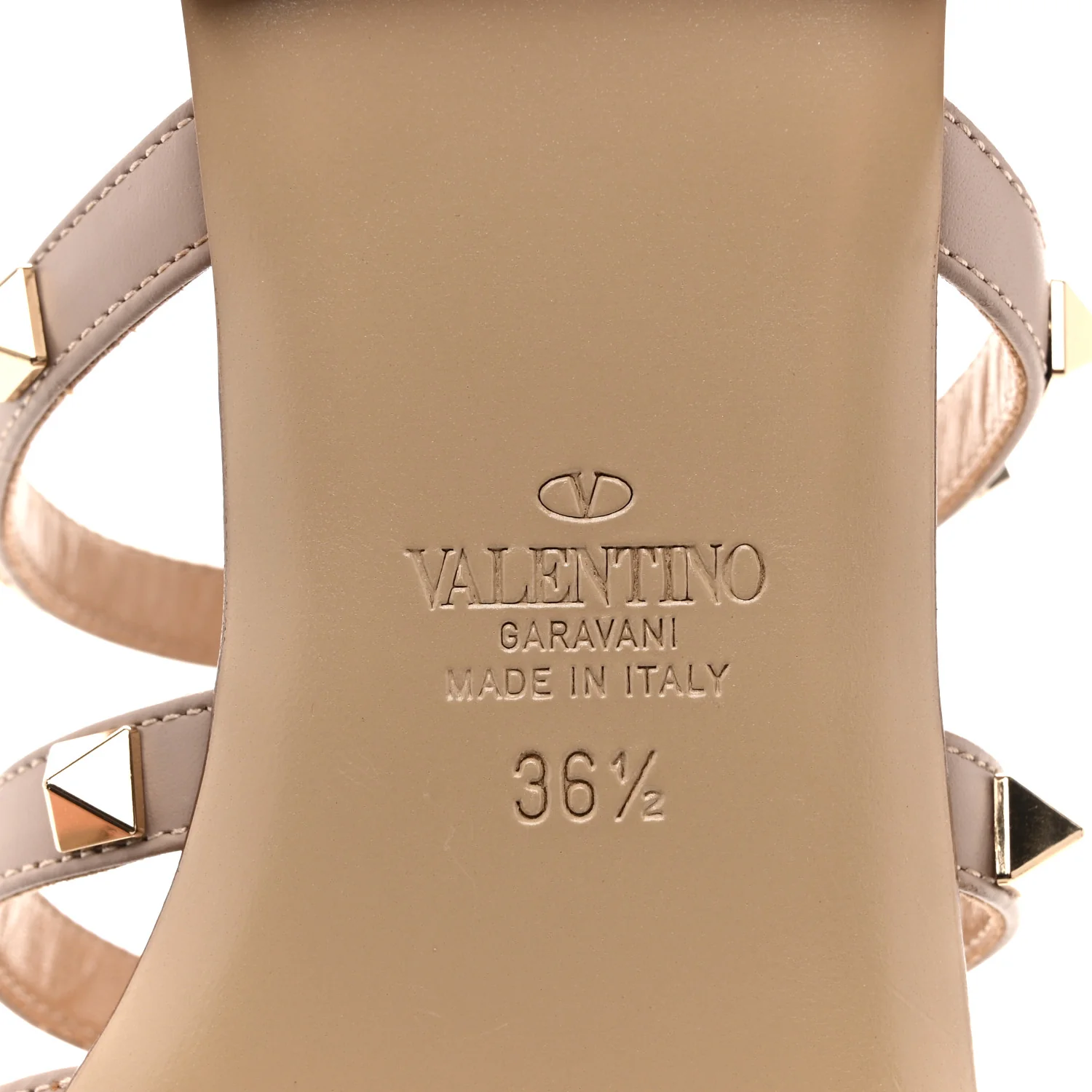 Pebbled Calfskin Rockstud Flat Cage Mules 36.5 Poudre - Image 8