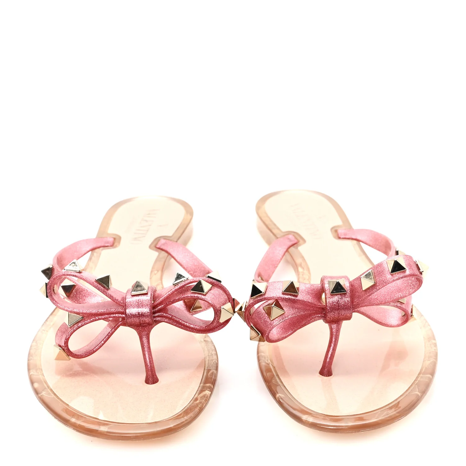 PVC Jelly Glitter Rockstud Bow Thong Sandals 37 Pink - Image 3
