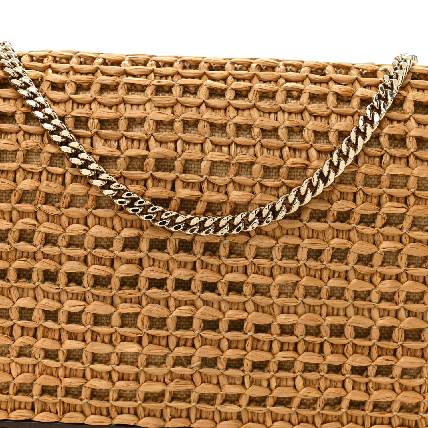 Raffia Calfskin Rockstud Wallet On Chain Pouch Natural Brown - Image 7