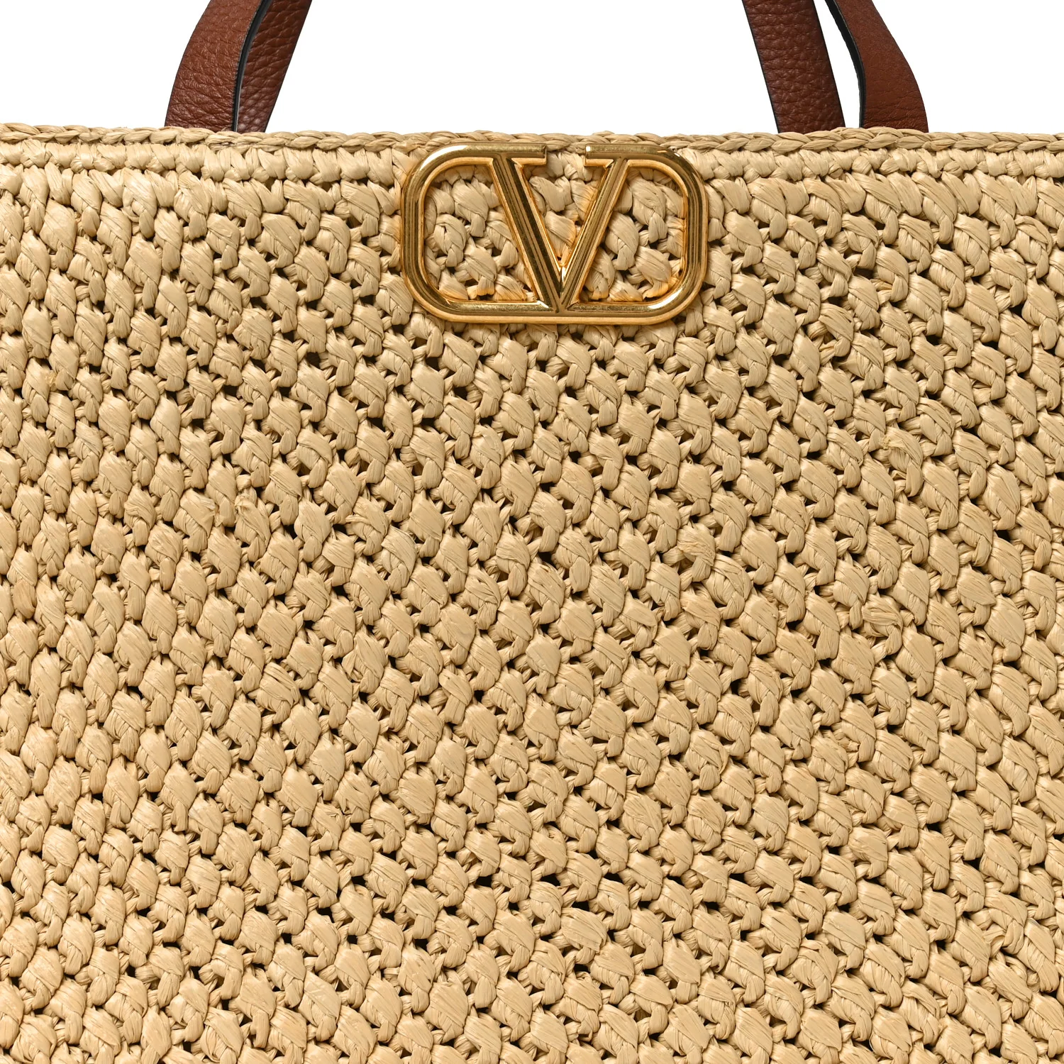 Raffia Calfskin Vlogo Tote Naturale Saddle Brown - Image 7