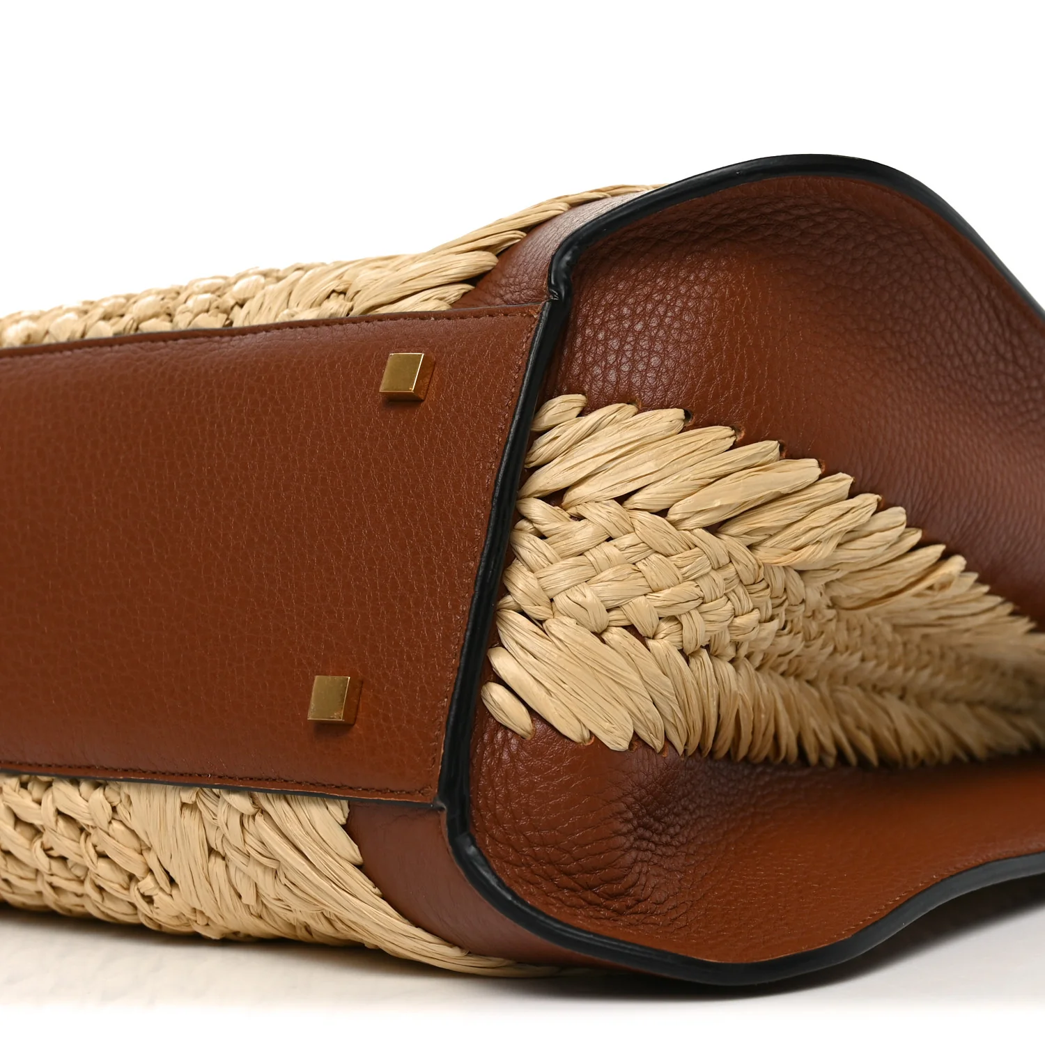 Raffia Calfskin Vlogo Tote Naturale Saddle Brown - Image 9