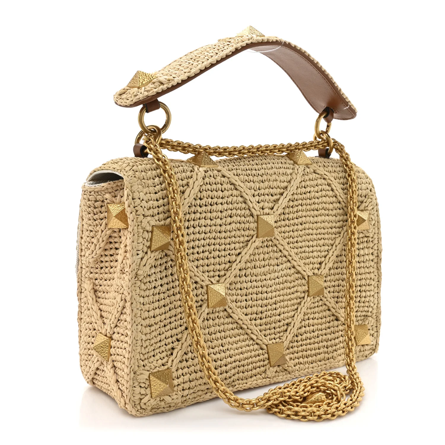 Raffia Large Roman Stud Shoulder Bag Naturale - Image 3