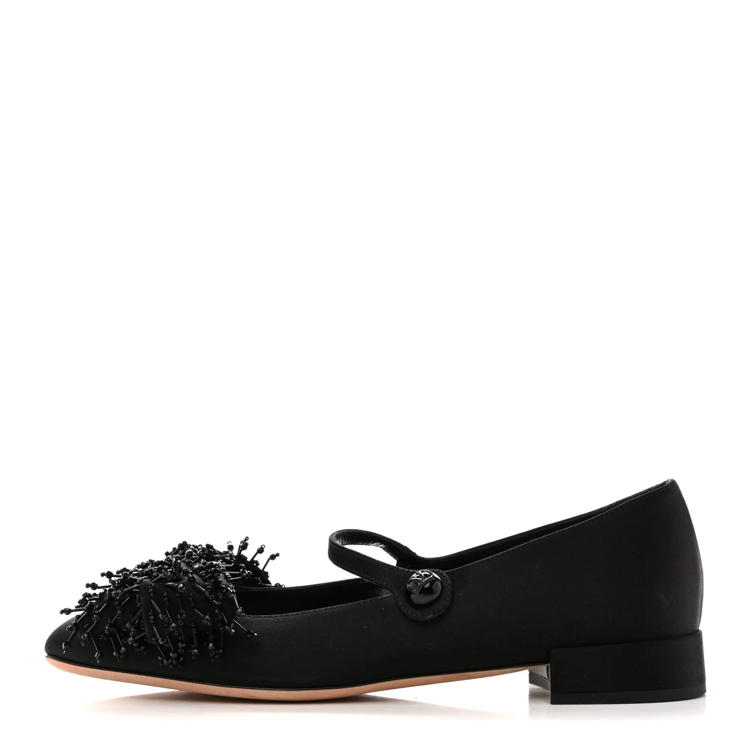 Satin Beaded Bowjane Mary Jane Ballerina Flats 37 Black