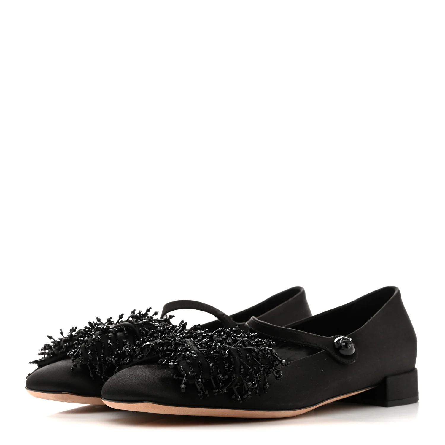Satin Beaded Bowjane Mary Jane Ballerina Flats 37 Black - Image 4