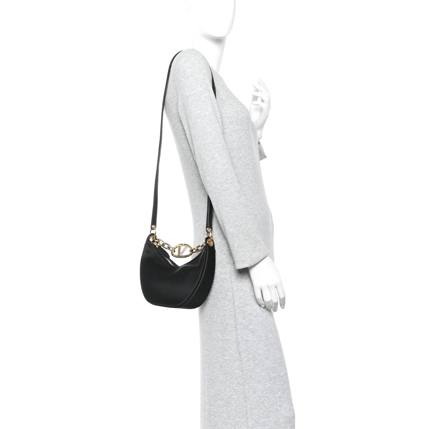 Satin Crystal Mini Vlogo Moon Bag Black - Image 2