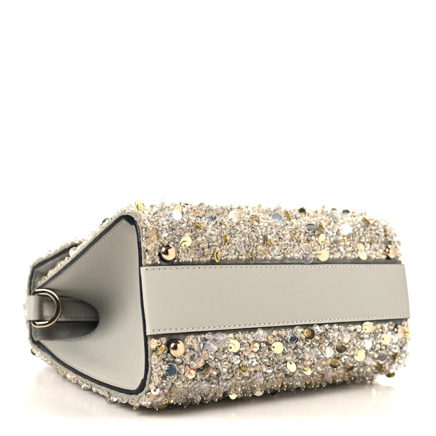 Sequin Crystal Embroidered Mini Vsling Top Handle Bag Silver Opal Grey - Image 4