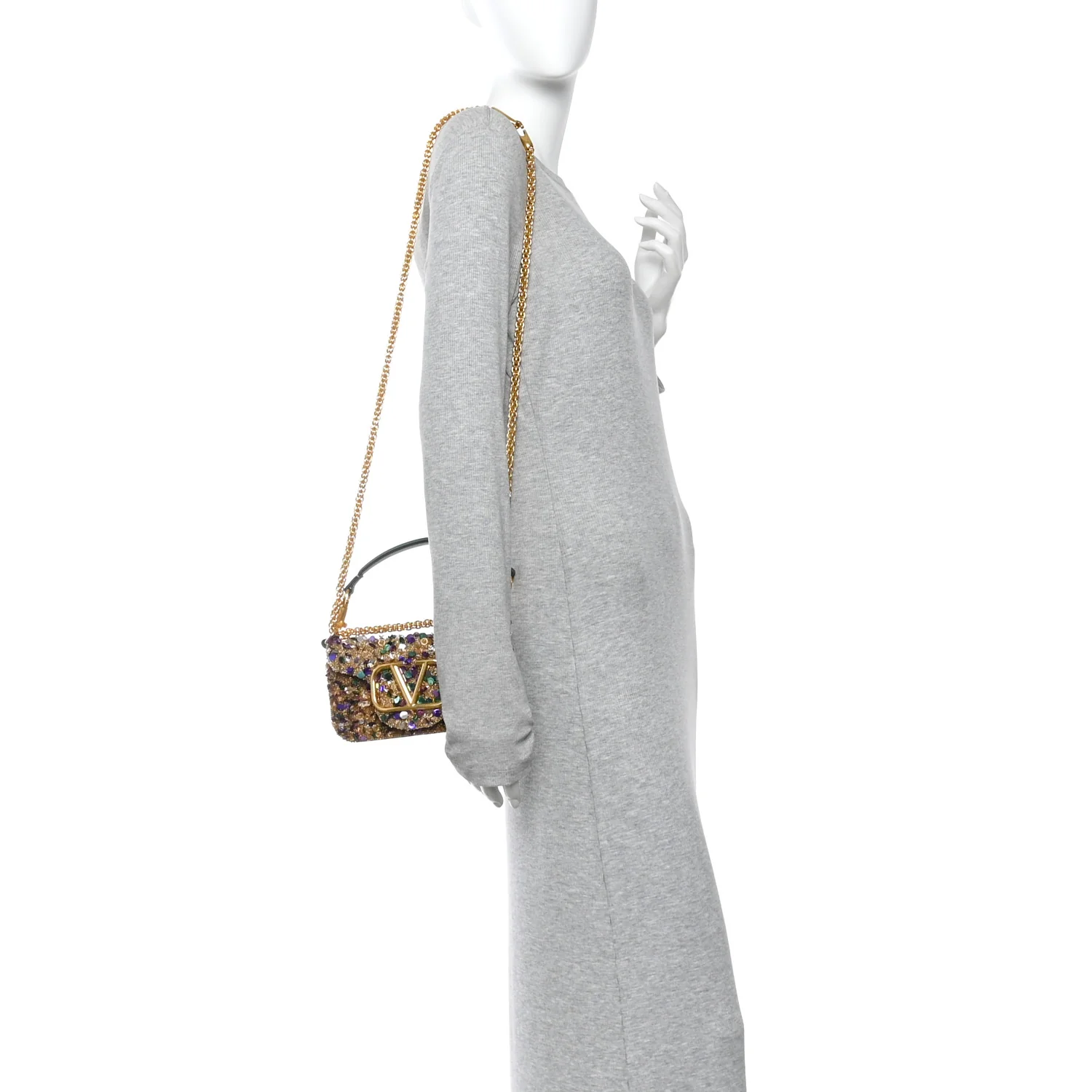 Sequin Crystal Vlogo Embroidered Small Loco Shoulder Bag Gold Multicolor - Image 2
