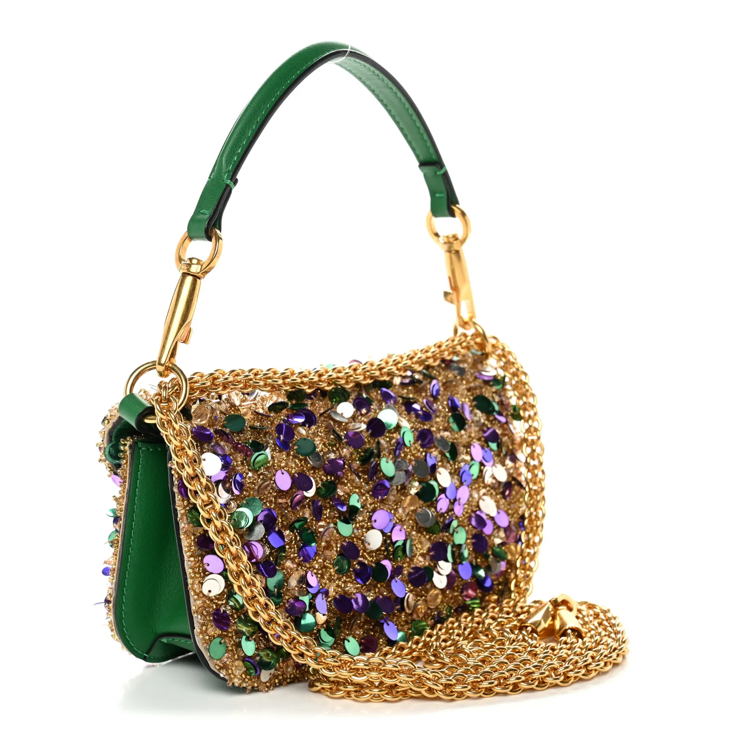 Sequin Crystal Vlogo Embroidered Small Loco Shoulder Bag Gold Multicolor - Image 3