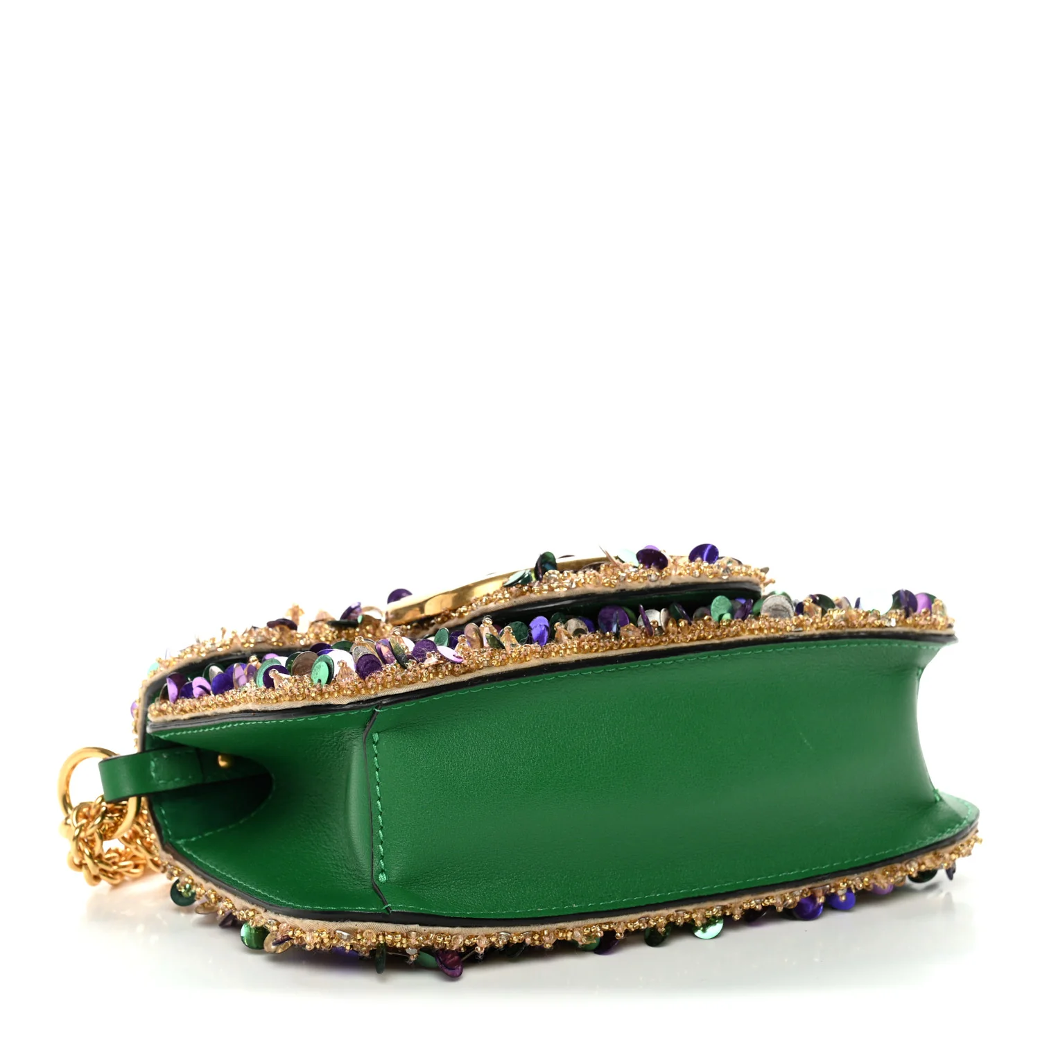 Sequin Crystal Vlogo Embroidered Small Loco Shoulder Bag Gold Multicolor - Image 4