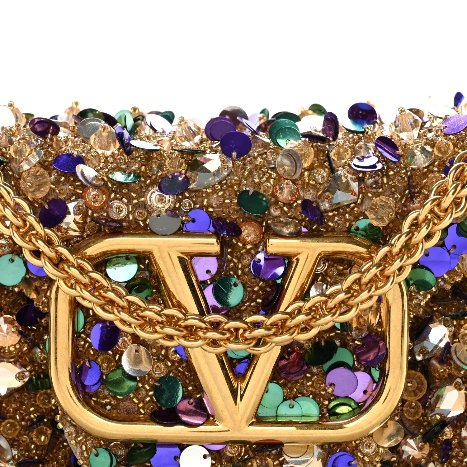 Sequin Crystal Vlogo Embroidered Small Loco Shoulder Bag Gold Multicolor - Image 7