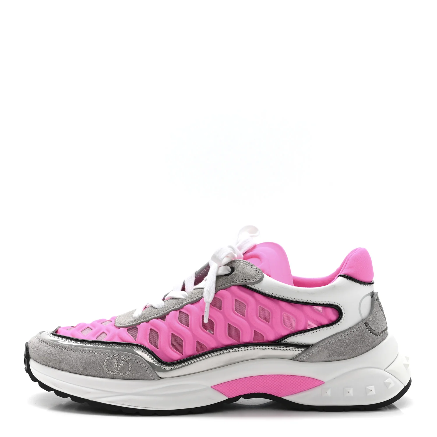 Suede Neoprene Mesh Womens Ready Go Runner Sneakers 38 Electric Pink Grey
