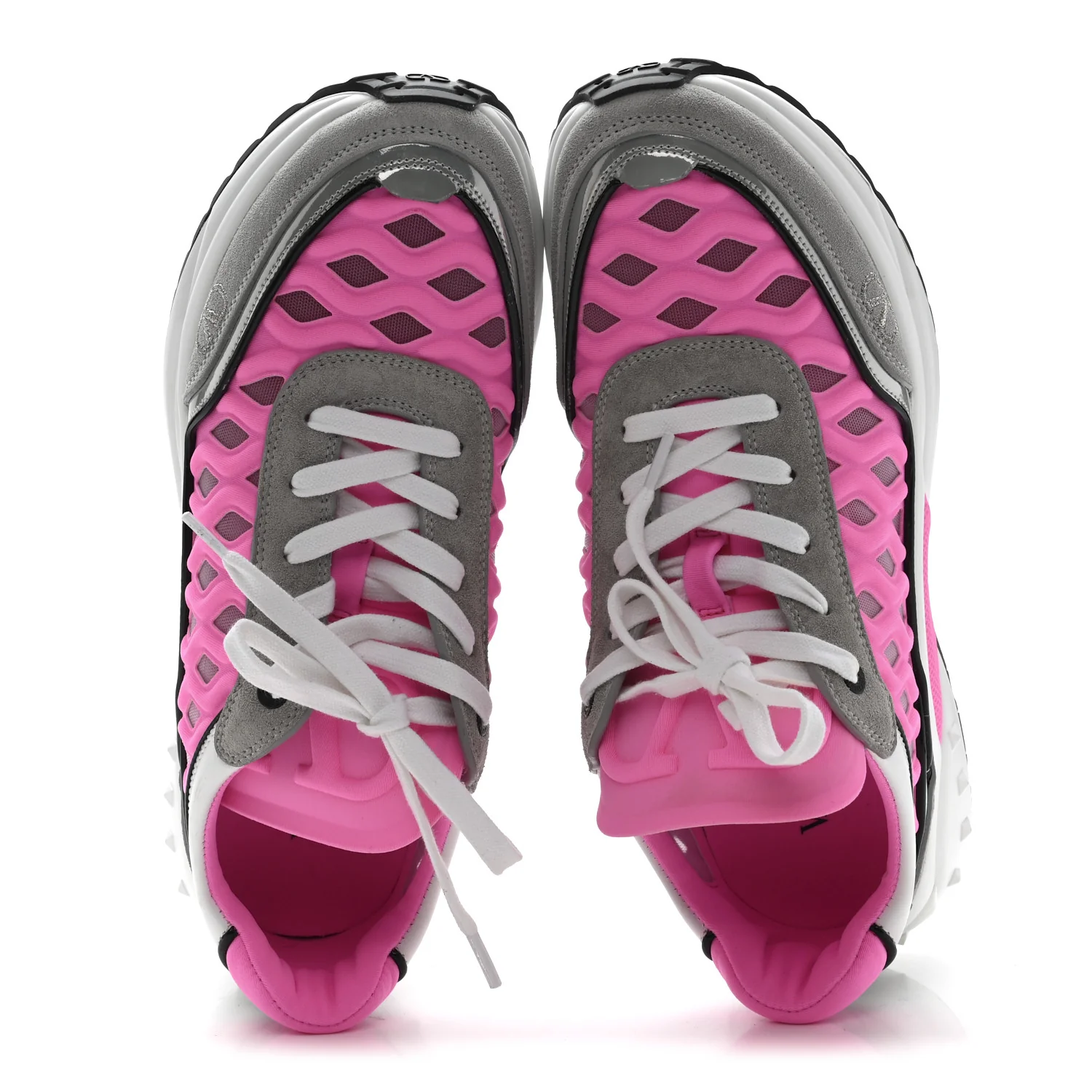 Suede Neoprene Mesh Womens Ready Go Runner Sneakers 38 Electric Pink Grey - Image 2
